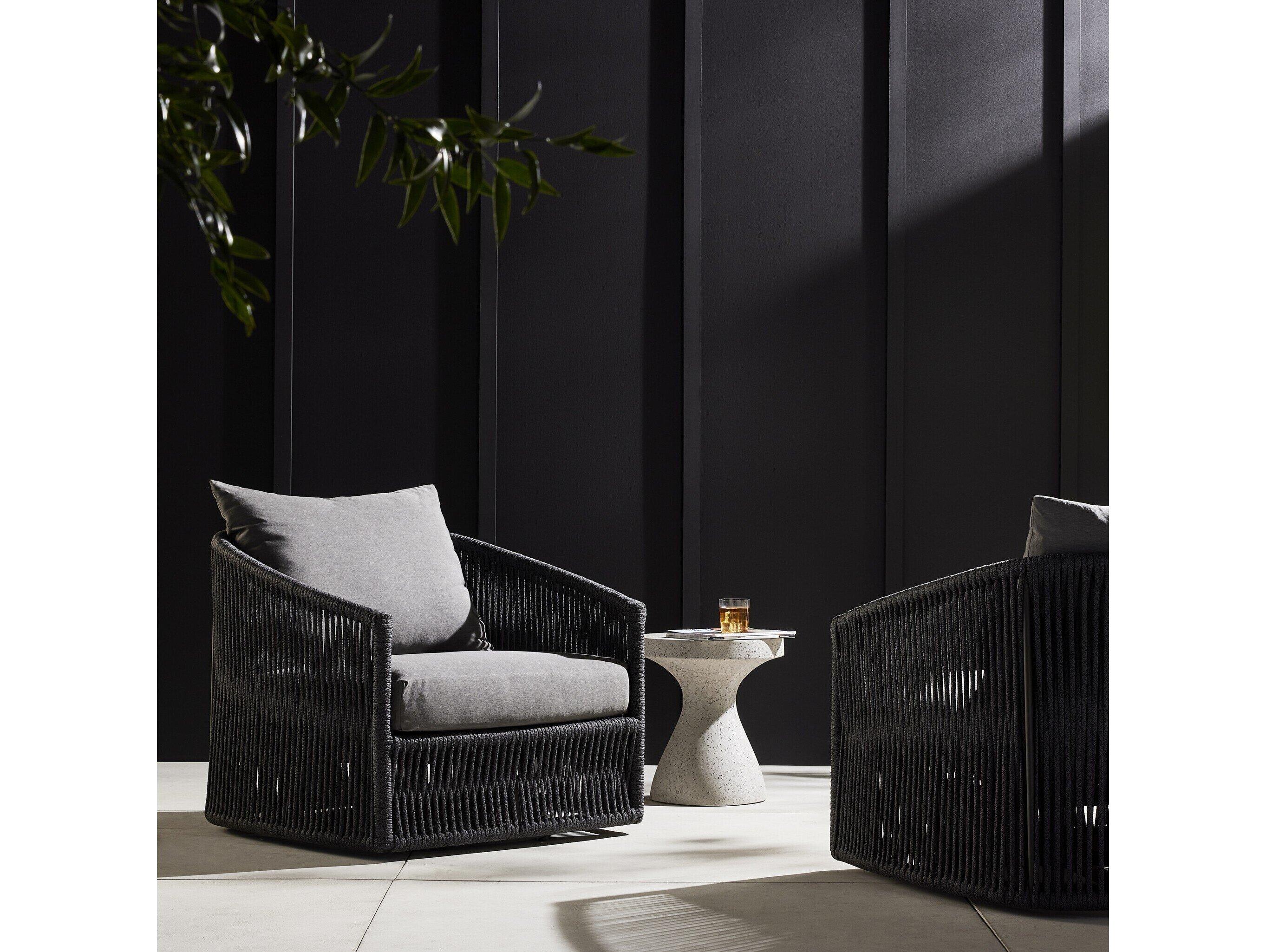 Four Hands Outdoor Solano Bronze / Thick Dark Grey Rope Swivel Lounge Chair with Venao Charcoal Cushion