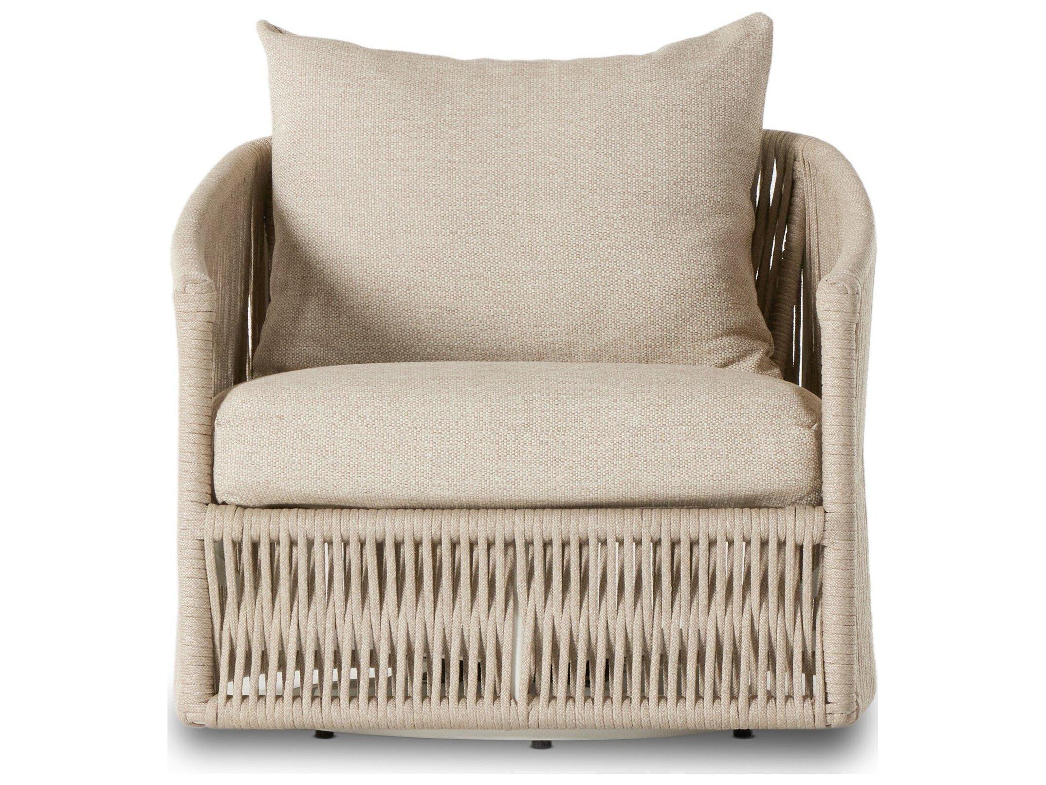 Four Hands Outdoor Solano White Aluminum / Ivory Rope Swivel Lounge Chair with Faye Sand Cushion