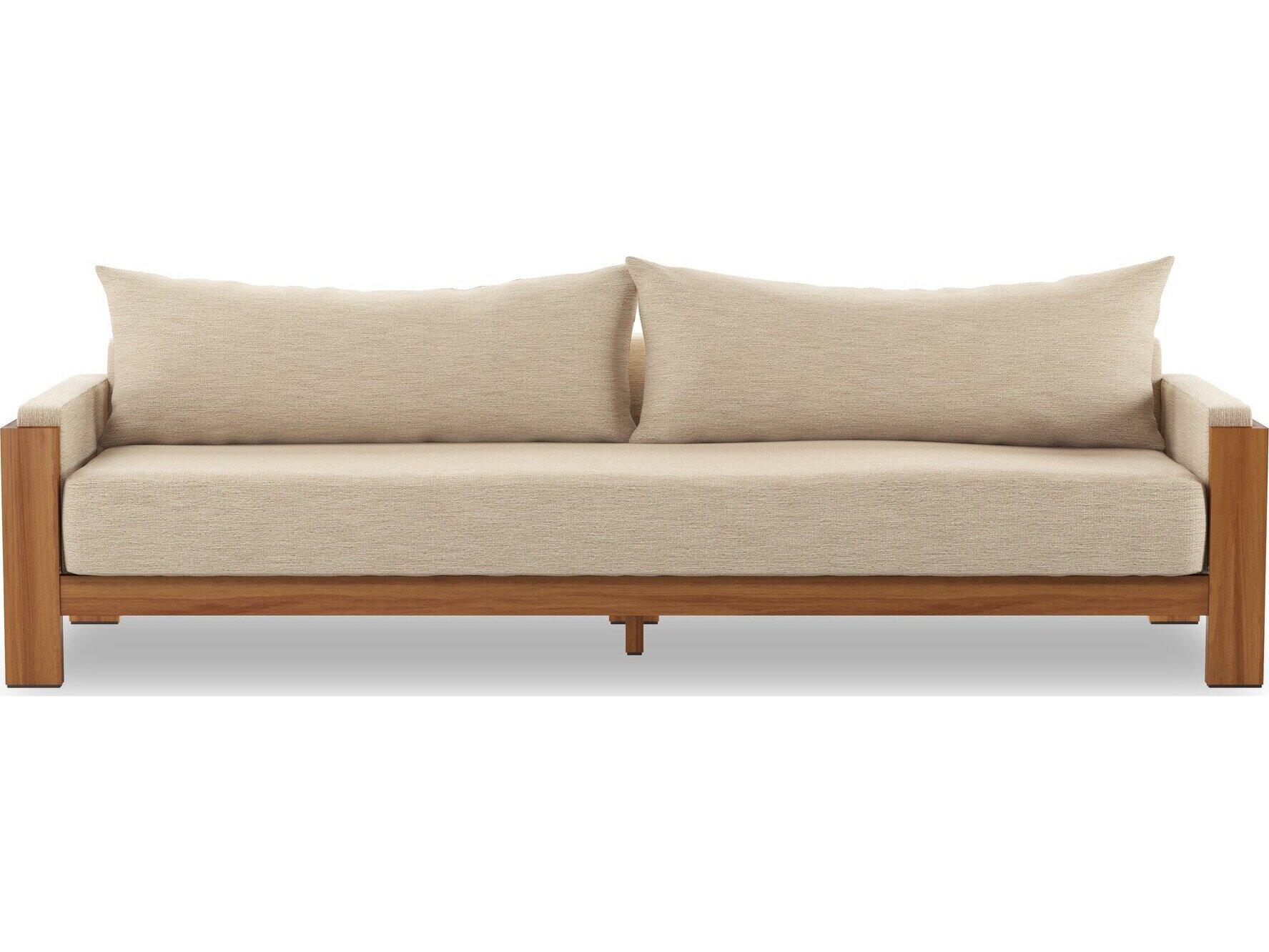 Four Hands Outdoor Duvall Natural Teak Sofa with Casa Cream Cushion