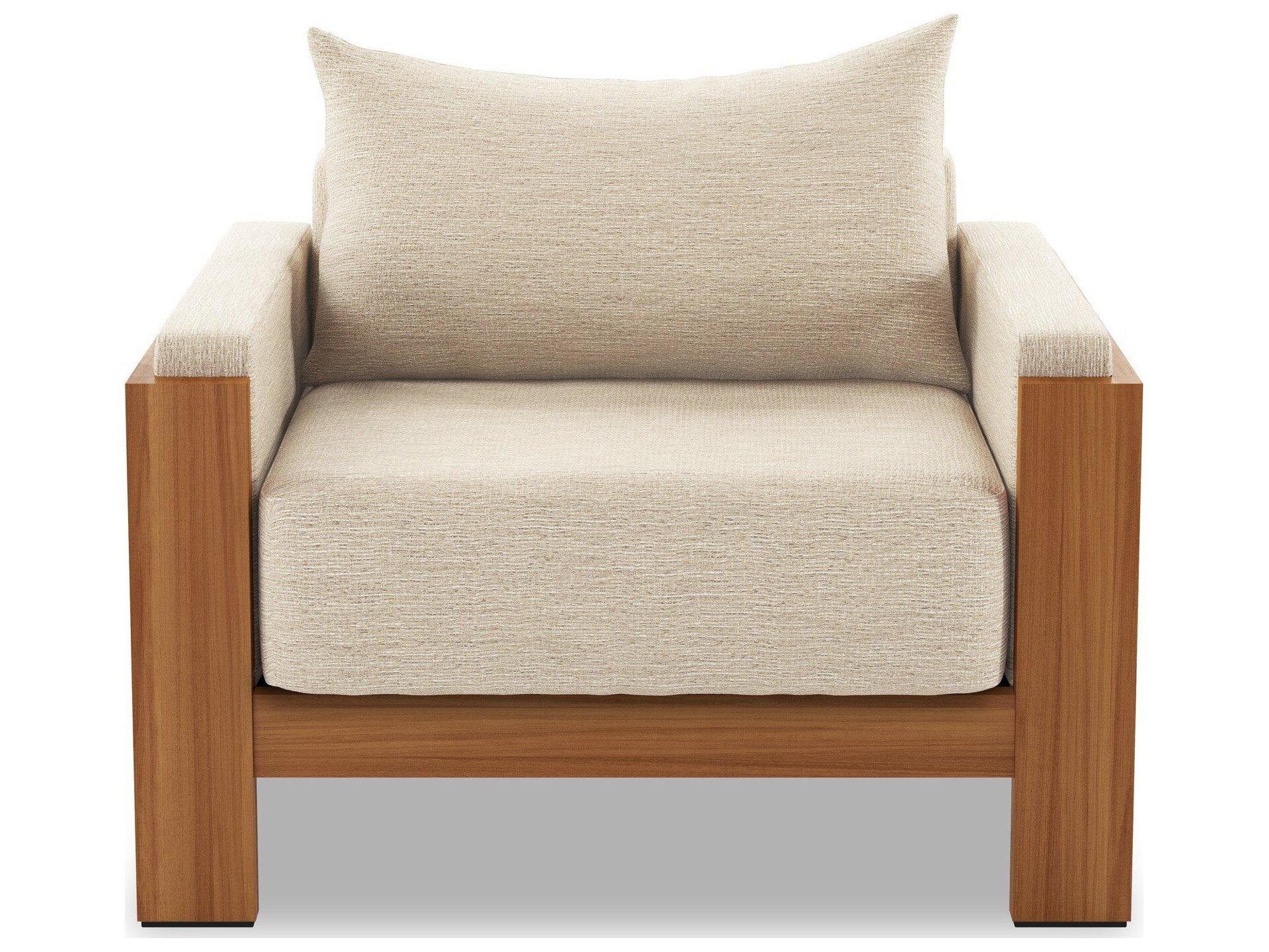 Four Hands Outdoor Duvall Natural Teak Lounge Chair with Casa Cream Cushion