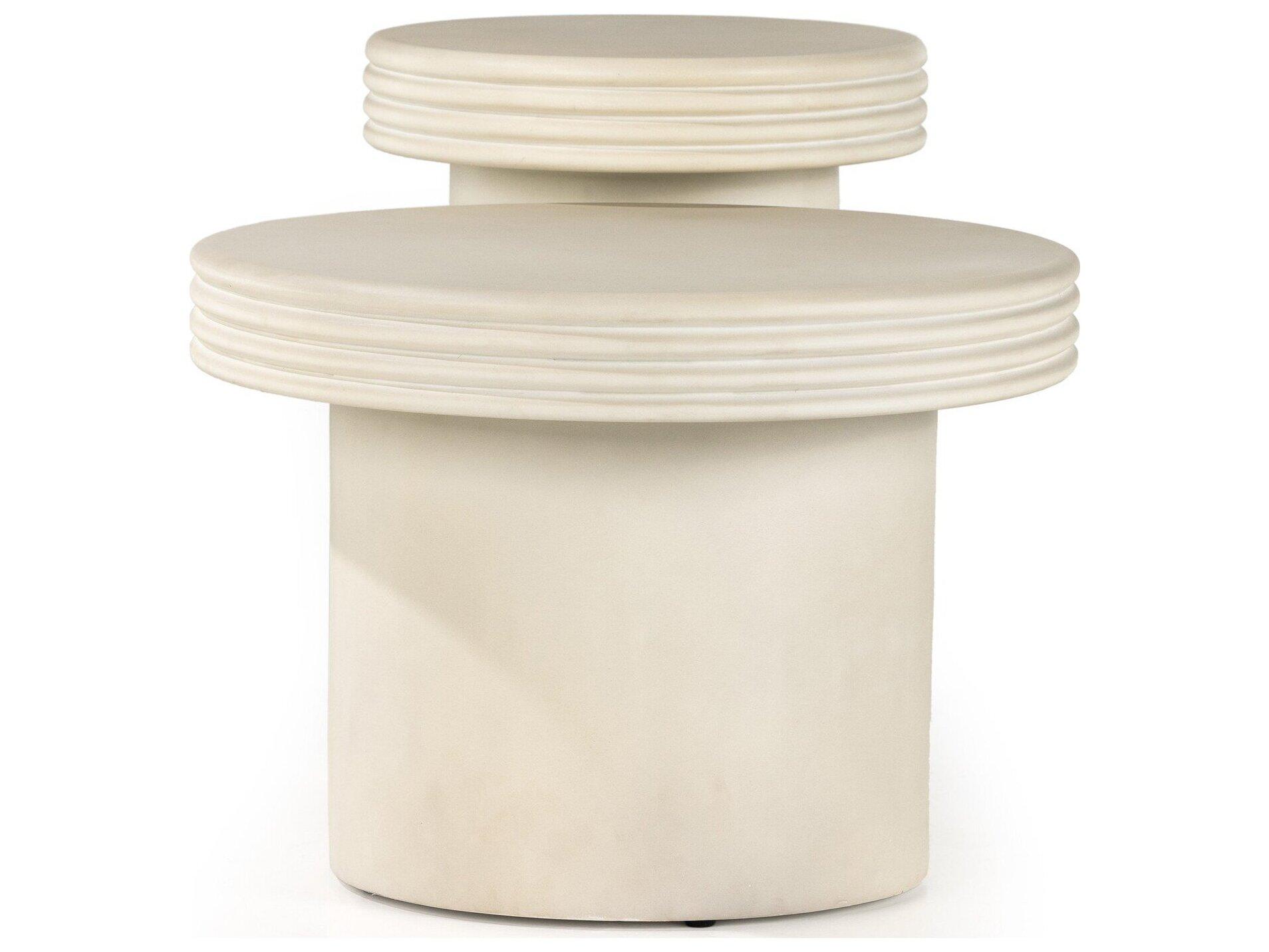 Four Hands Outdoor Thayer White Concrete Round End Table Set of 2