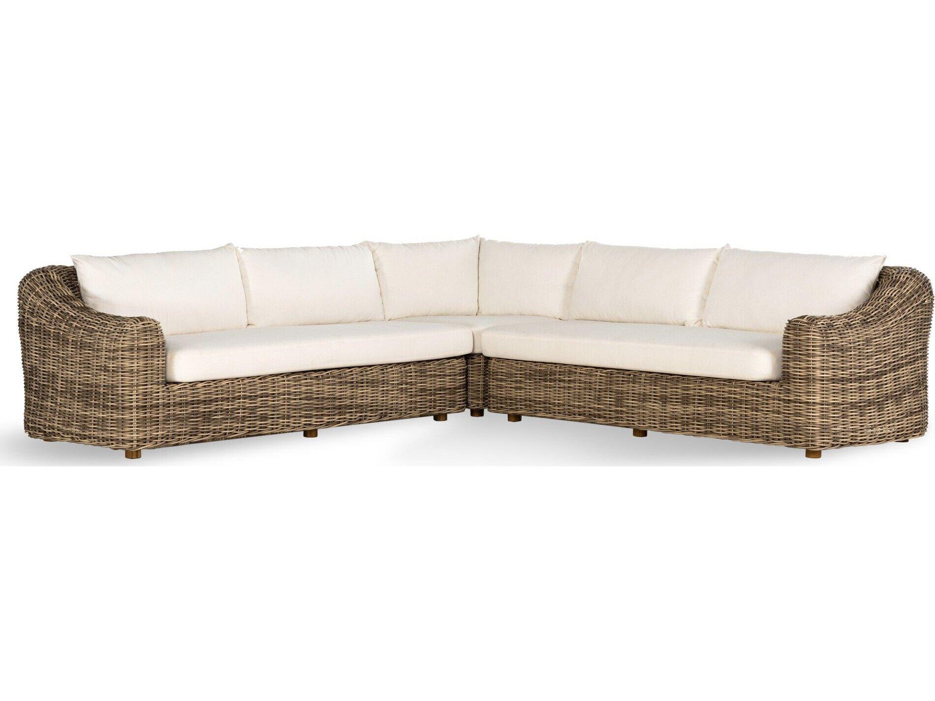 Four Hands Outdoor Pembrook Venao Ivory / Natural Teak / Chunky Sand Woven Sectional Sofa