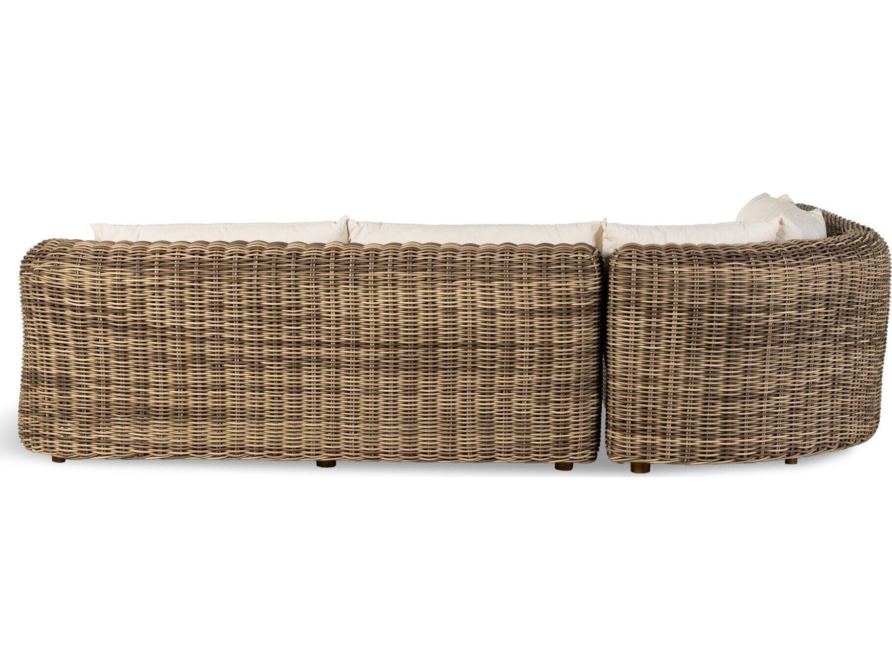 Four Hands Outdoor Pembrook Venao Ivory / Natural Teak / Chunky Sand Woven Sectional Sofa
