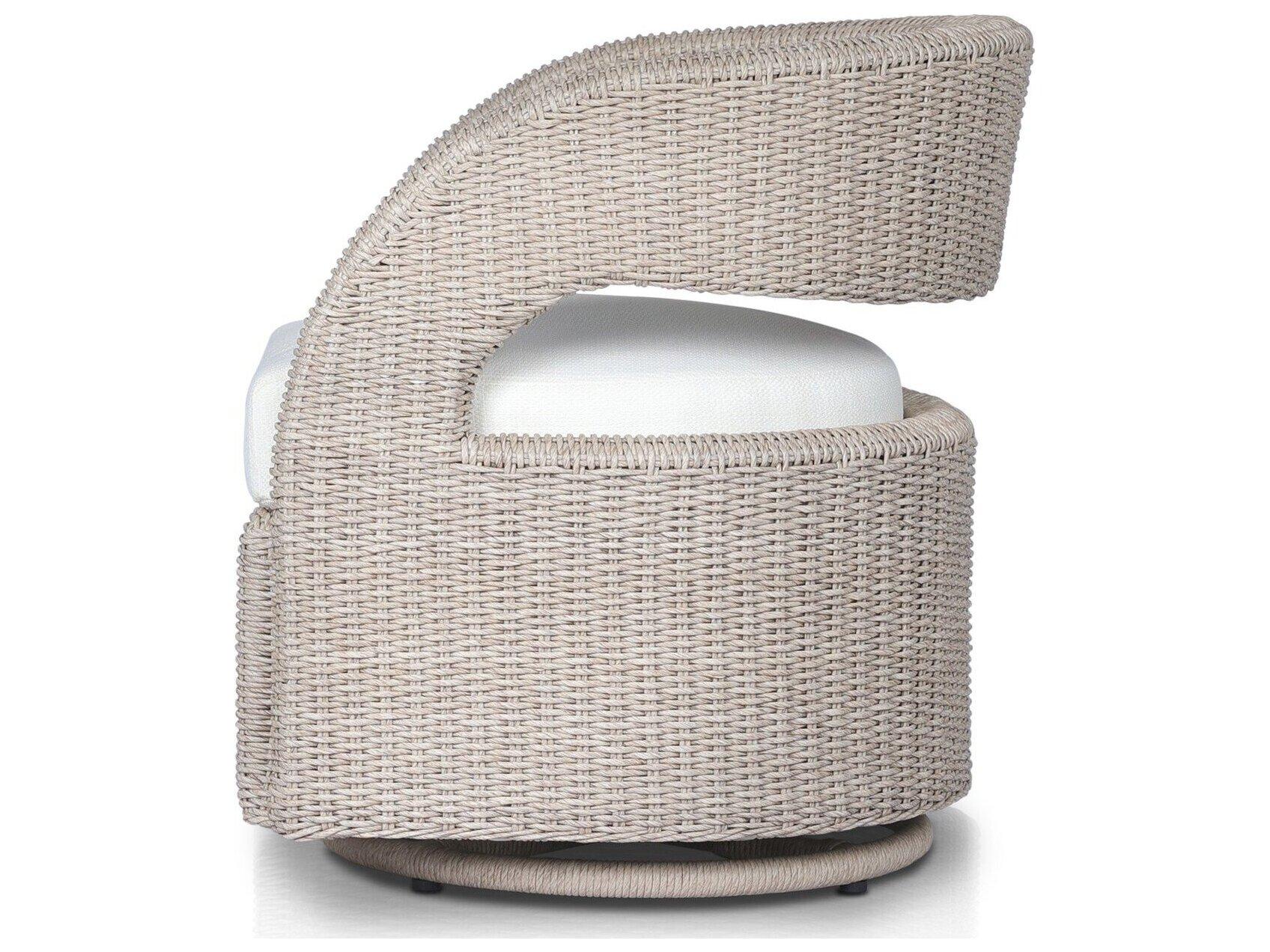 Four Hands Outdoor Providence Hawkins Vintage White Wicker Cushion Swivel Chair in Faye Cream