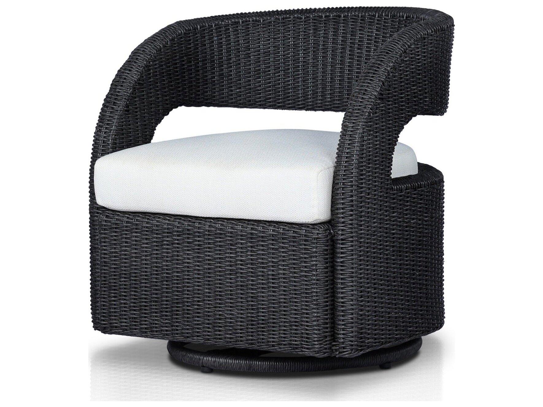 Four Hands Outdoor Providence Hawkins Vintage Coal Wicker Cushion Swivel Chair in Faye Cream