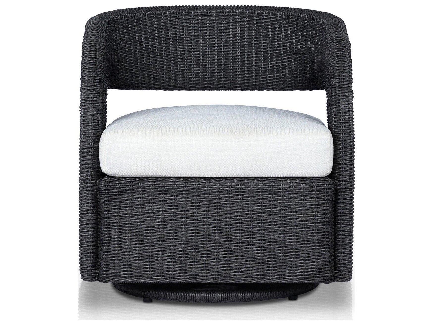 Four Hands Outdoor Providence Hawkins Vintage Coal Wicker Cushion Swivel Chair in Faye Cream