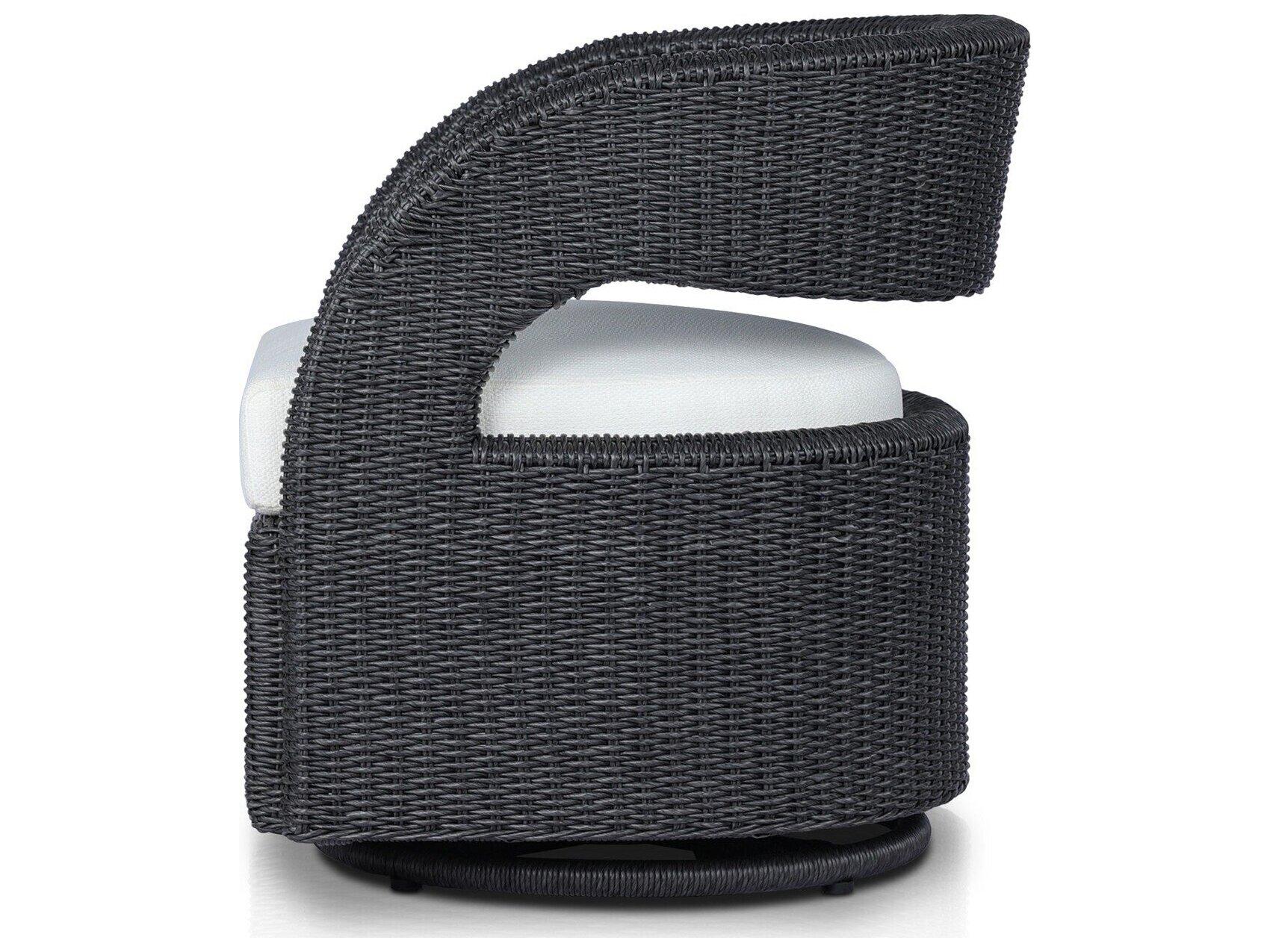 Four Hands Outdoor Providence Hawkins Vintage Coal Wicker Cushion Swivel Chair in Faye Cream