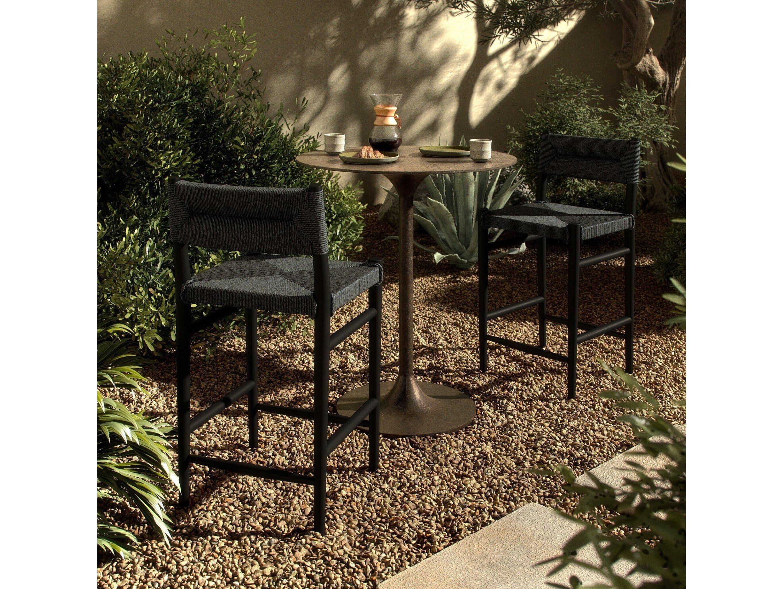 Four Hands Outdoor Grass Roots Teak Wicker Counter Stool