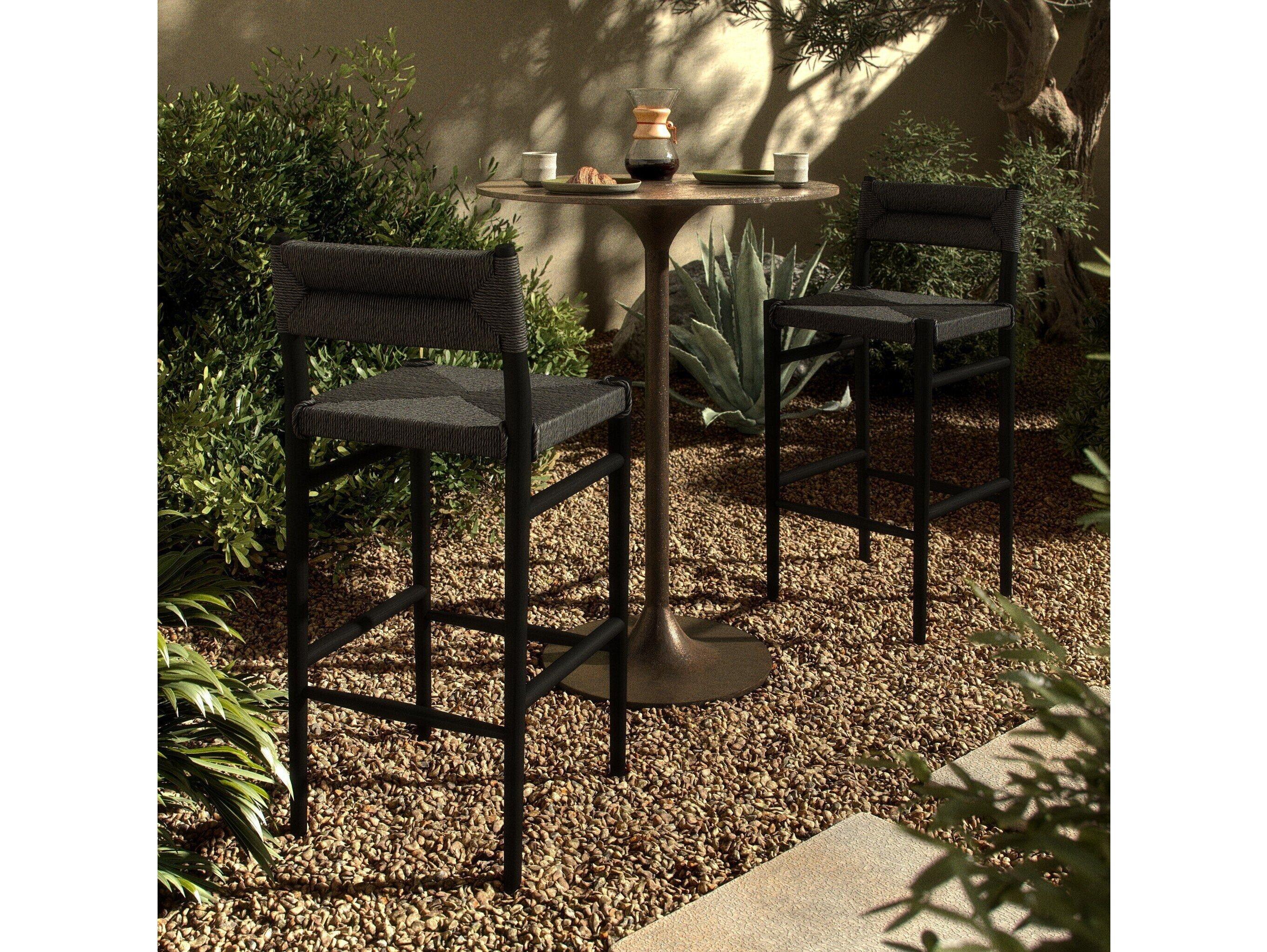 Four Hands Outdoor Grass Roots Teak Wicker Bar Stool