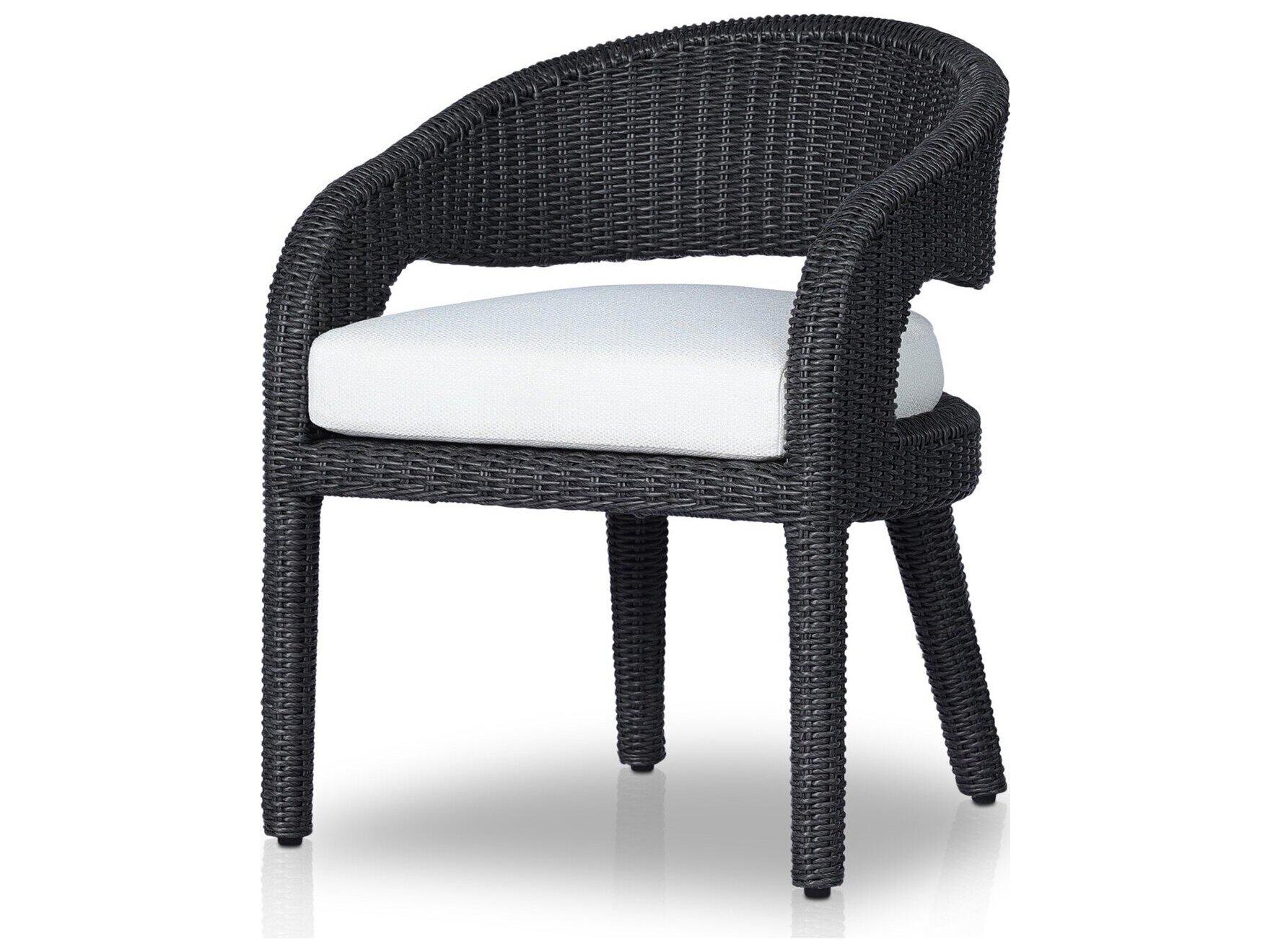 Four Hands Outdoor Providence Hawkins Vintage Coal Wicker Cushion Dining Arm  Chair in Faye Cream