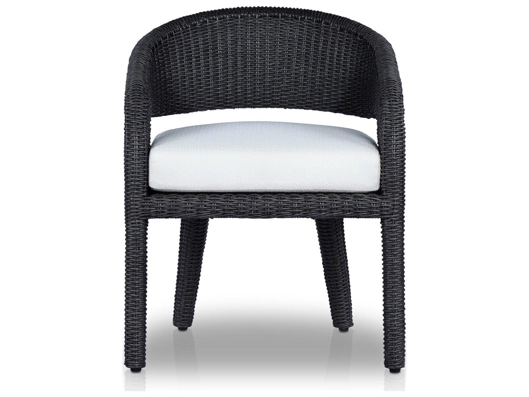 Four Hands Outdoor Providence Hawkins Vintage Coal Wicker Cushion Dining Arm  Chair in Faye Cream