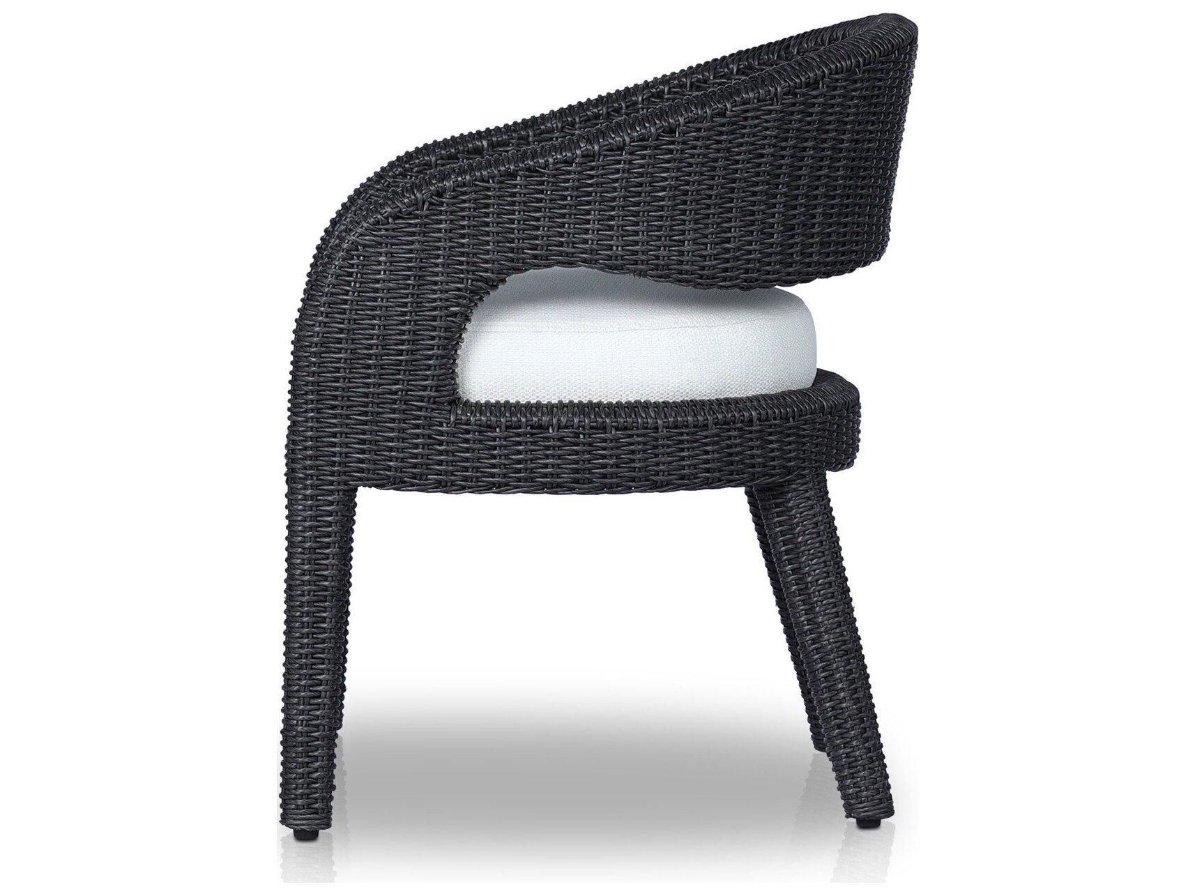 Four Hands Outdoor Providence Hawkins Vintage Coal Wicker Cushion Dining Arm  Chair in Faye Cream