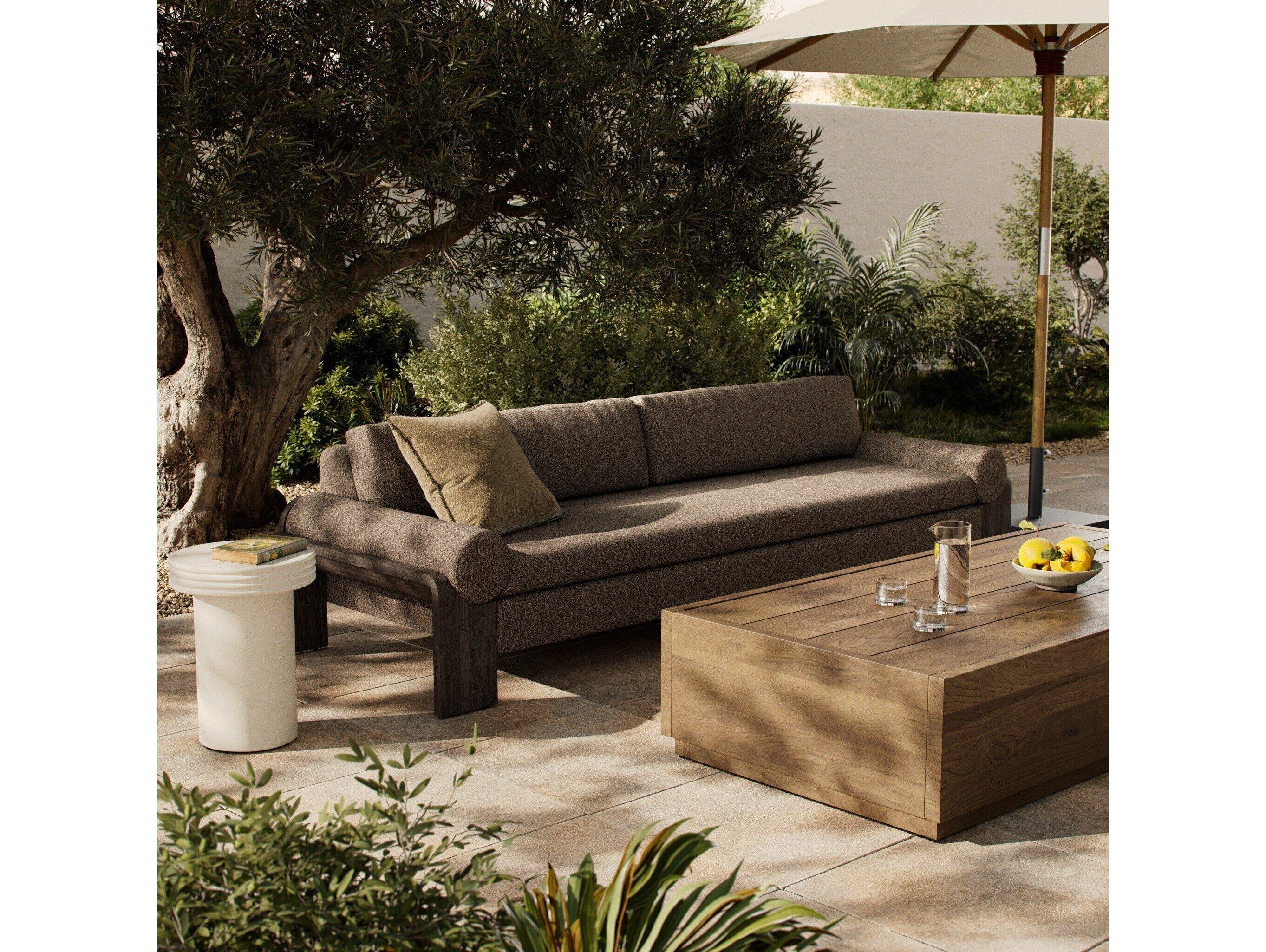 Four Hands Outdoor Pembrook Joette Ellor Brown Stained Saddle Polypropylene Cushion Sofa