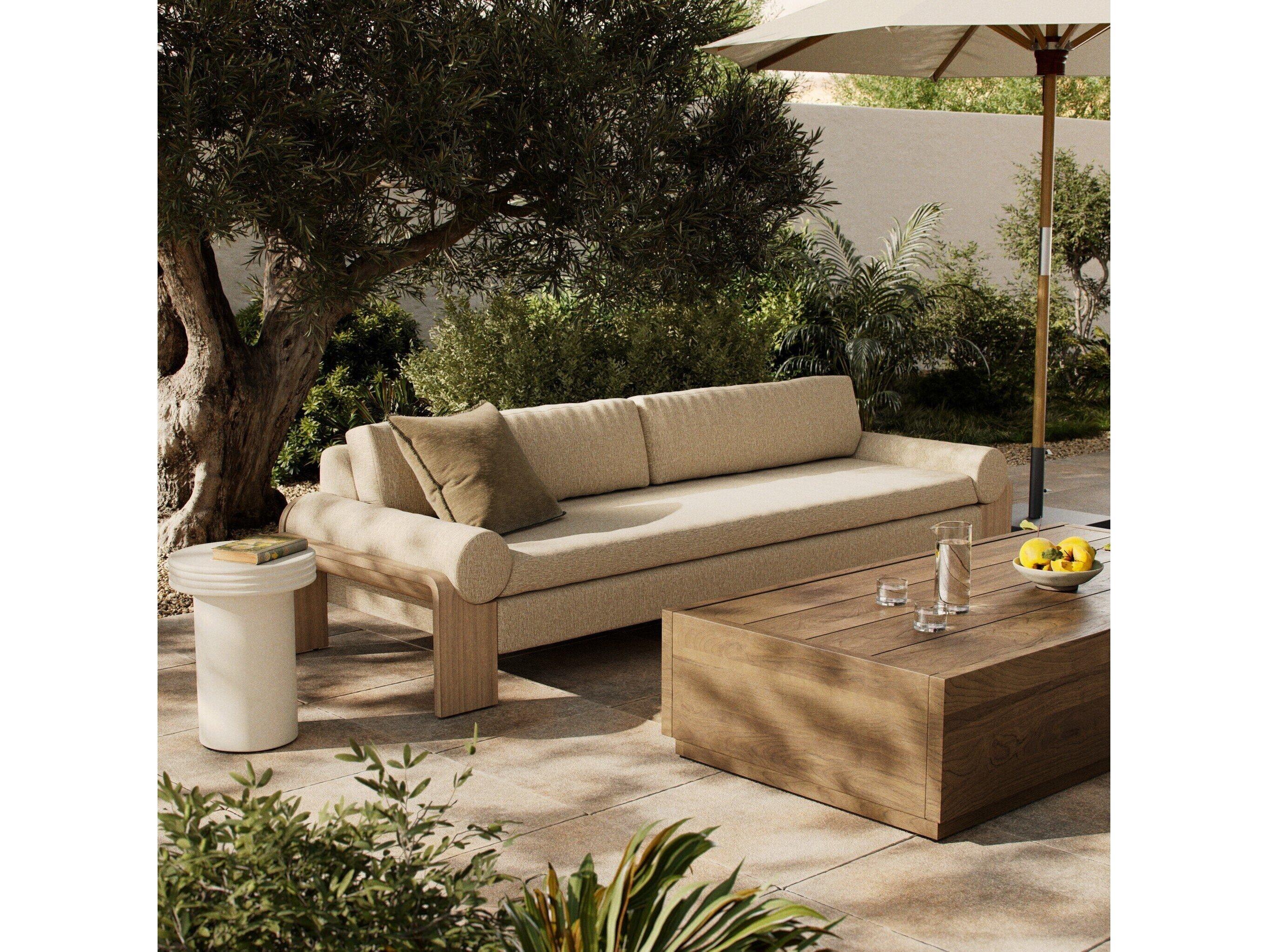 Four Hands Outdoor Pembrook Joette Ellor Beige Washed Brown Fabric Cushion Sofa