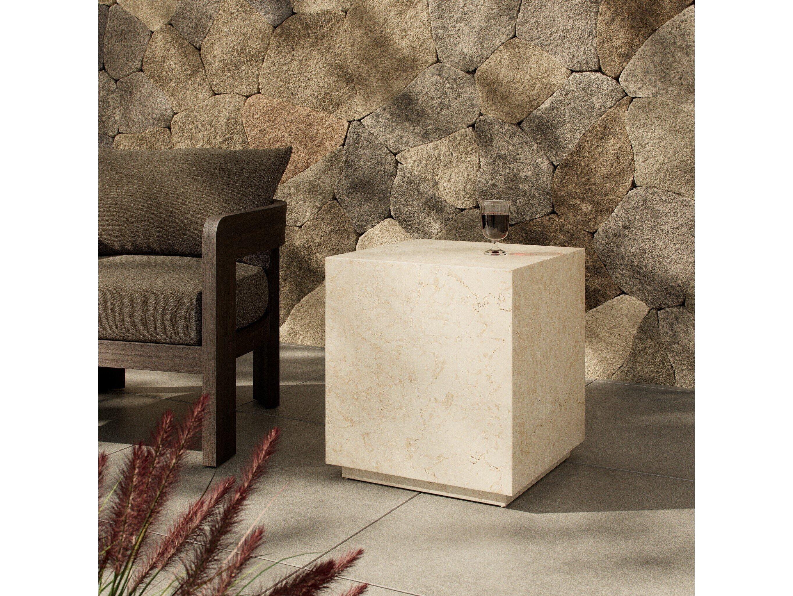 Four Hands Outdoor Rockwell Oakland Cream Marble 20" Square End Table