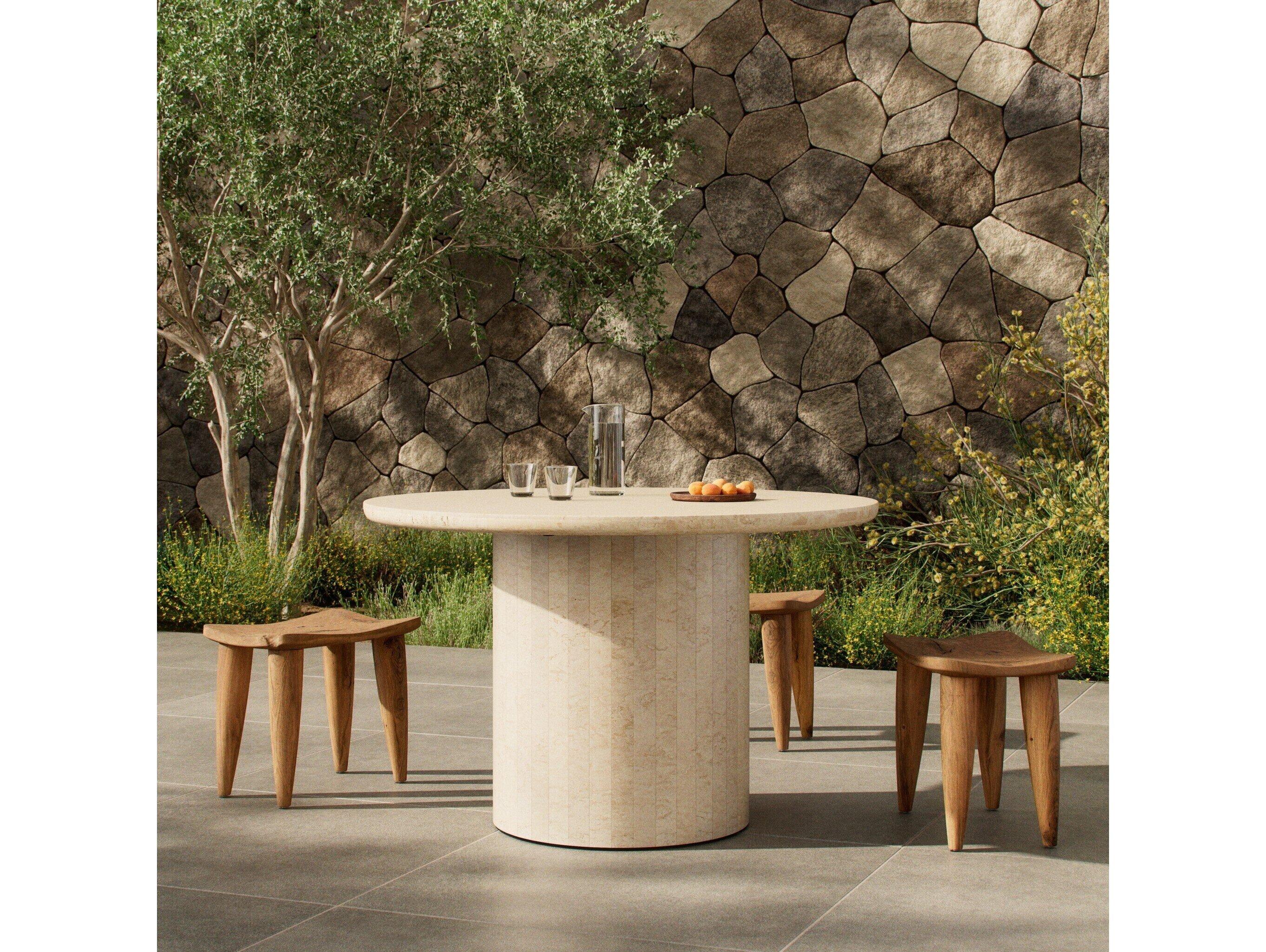Four Hands Outdoor Rockwell Oakland Cream Marble 48" Round Dining Table