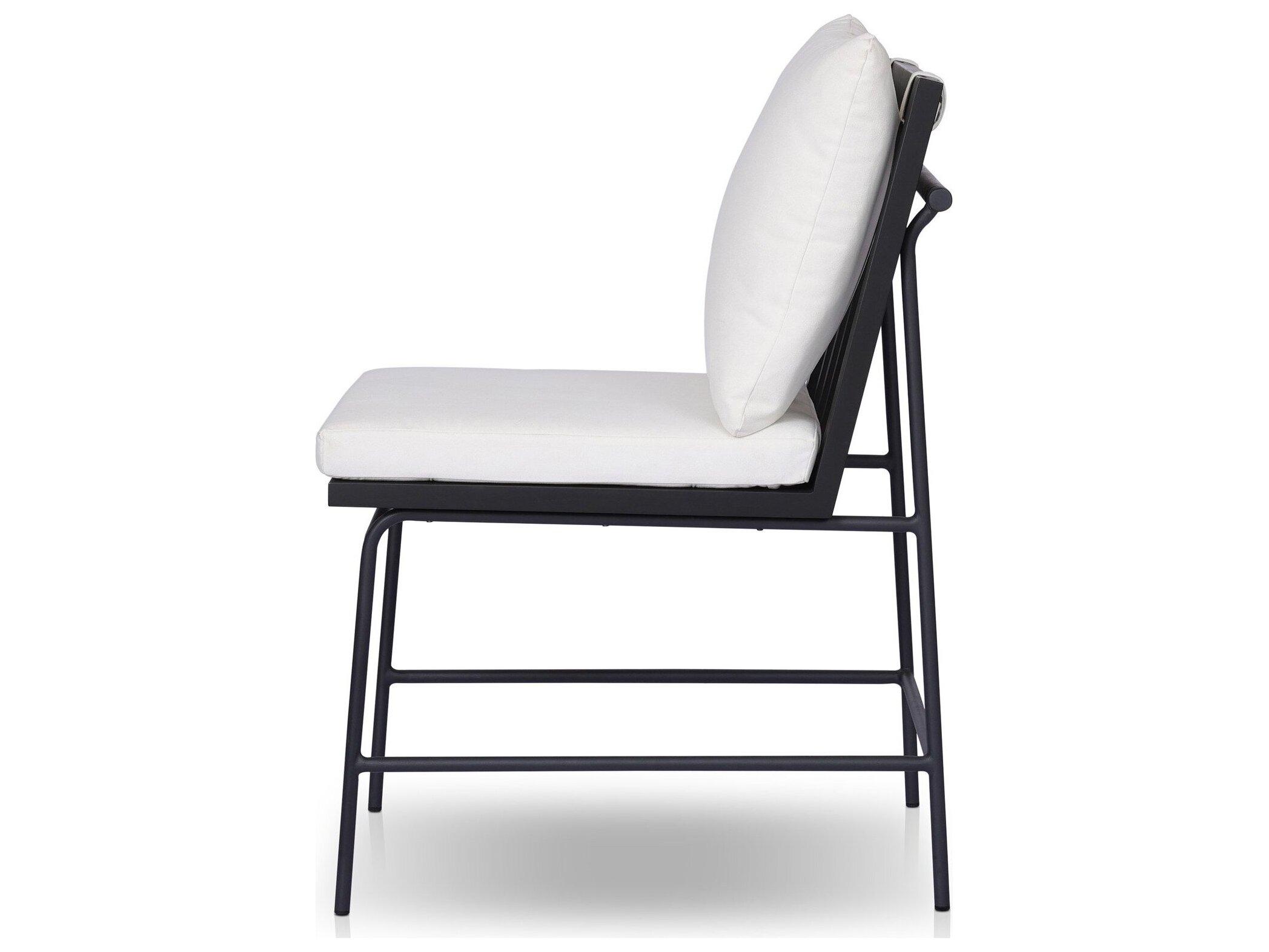 Four Hands Outdoor Grass Roots Crete Arashi Salt Charcoal Iron Black Teak Steel Cushion Dining Chair