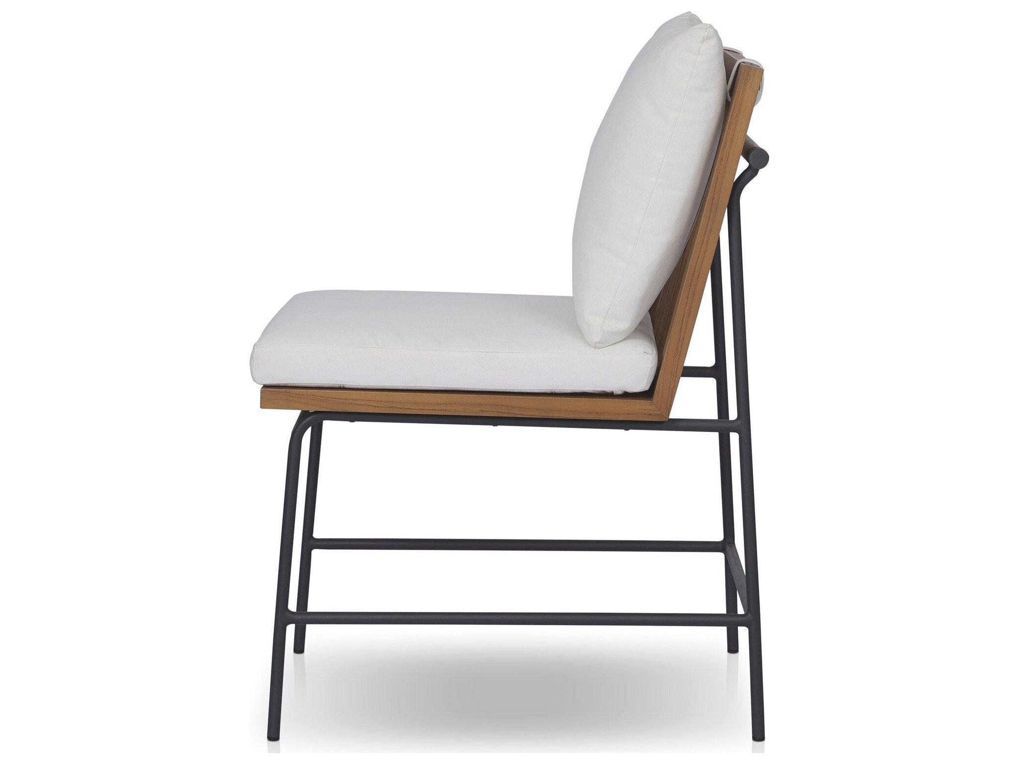 Four Hands Outdoor Grass Roots Crete Arashi Salt Charcoal Iron Natural Teak Steel Cushion Dining Chair