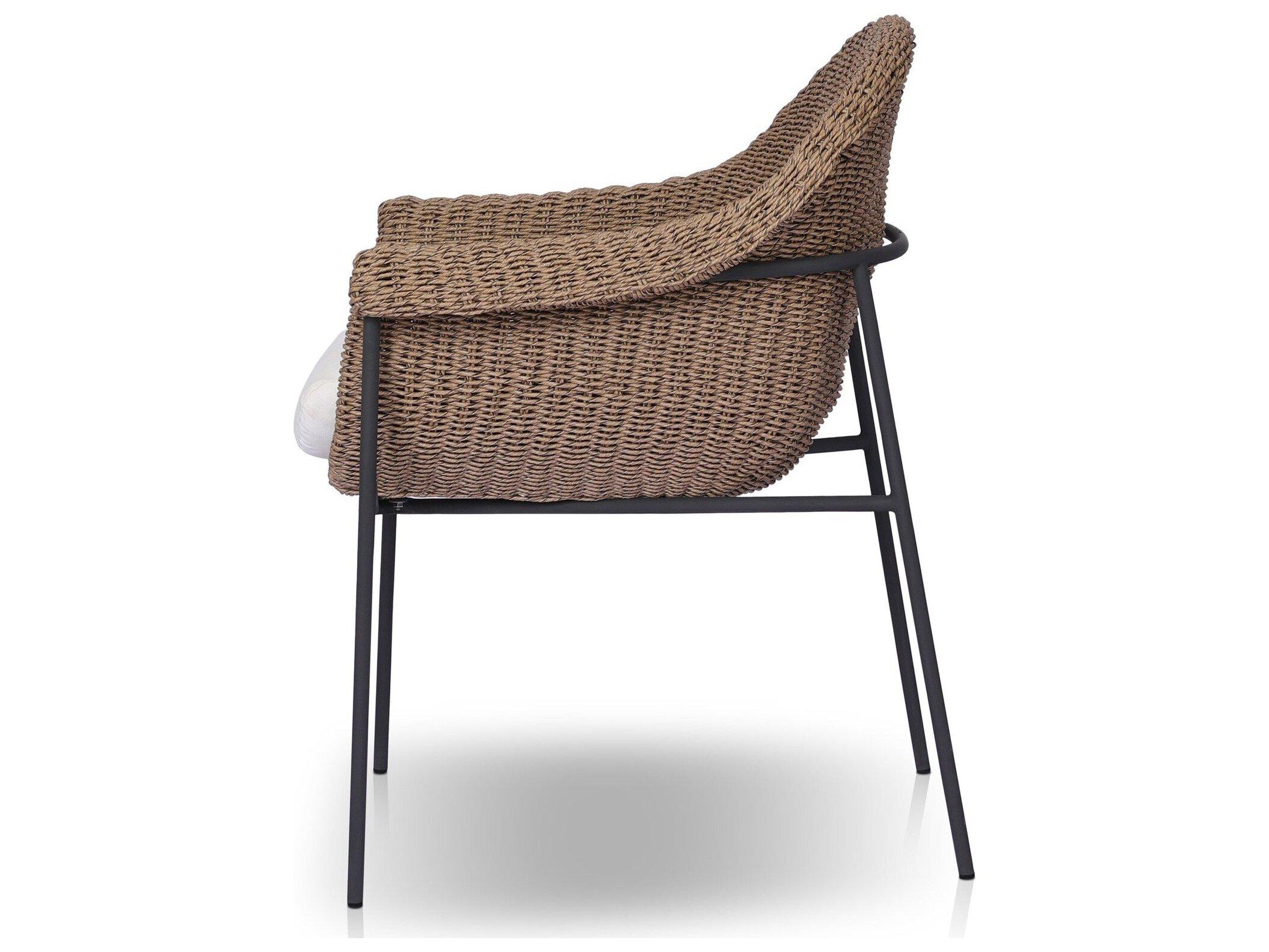 Four Hands Outdoor Grass Roots Suerte Arashi Salt Charcoal Iron Faux Dark Hyacinth Polypropylene Cushion Dining Chair