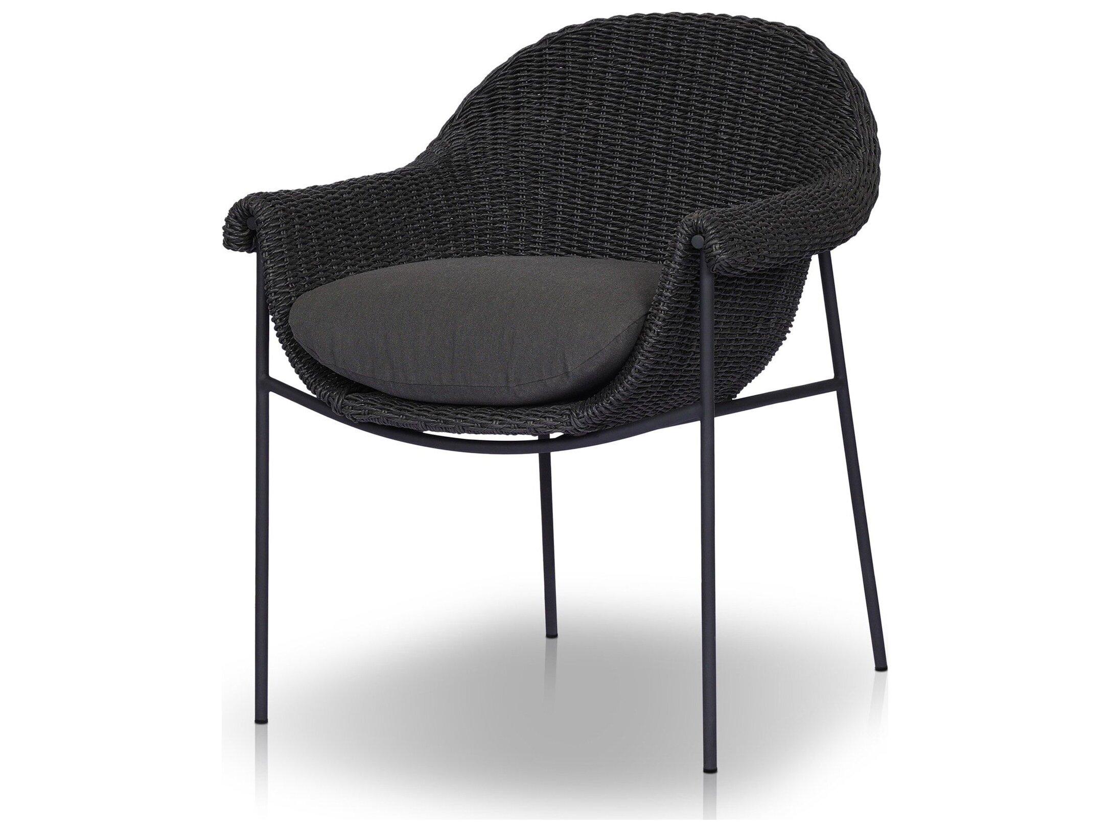 Four Hands Outdoor Grass Roots Suerte Arashi Ink Charcoal Iron Faux Black Hyacinth Polypropylene Cushion Dining Chair