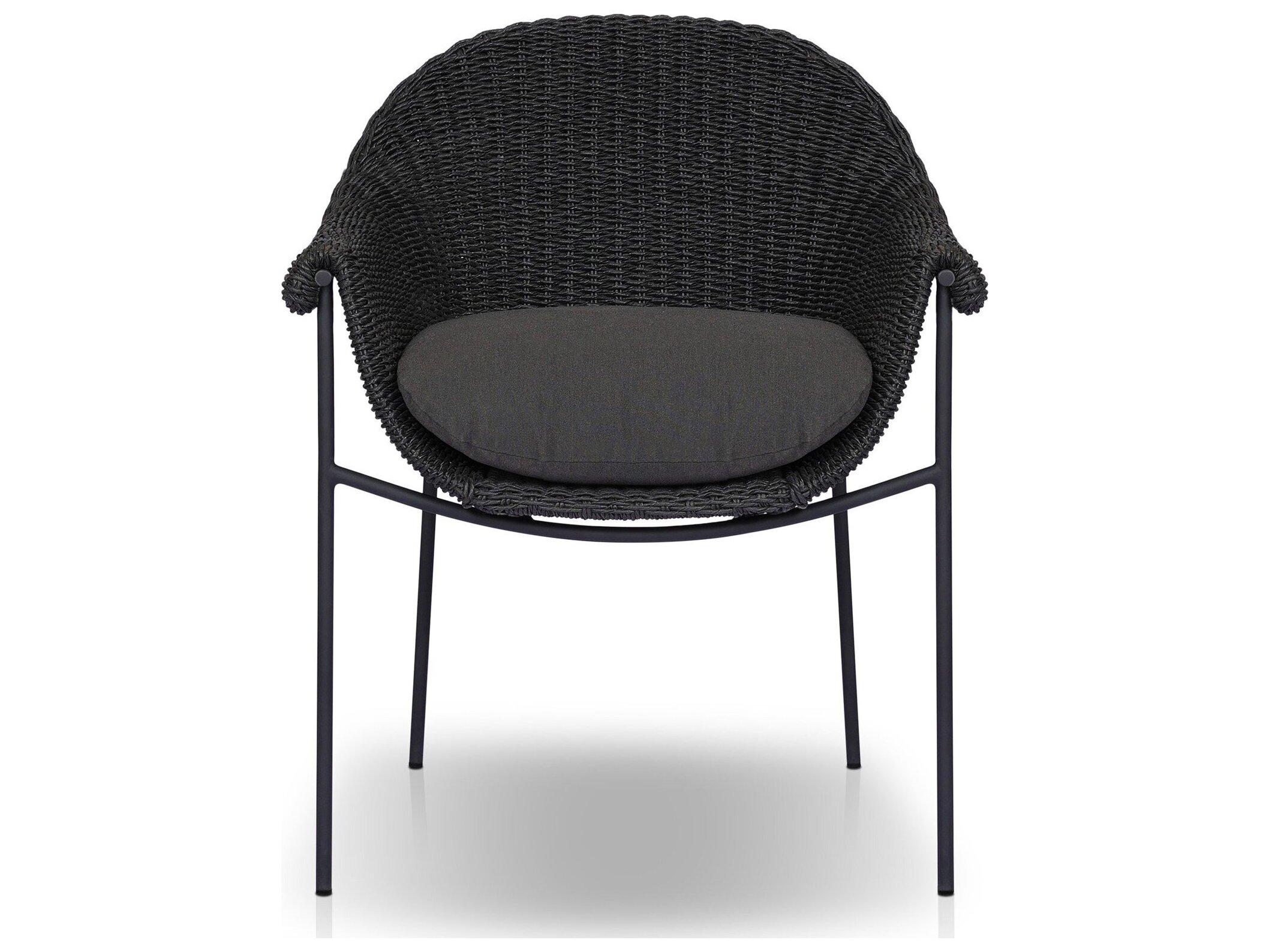Four Hands Outdoor Grass Roots Suerte Arashi Ink Charcoal Iron Faux Black Hyacinth Polypropylene Cushion Dining Chair