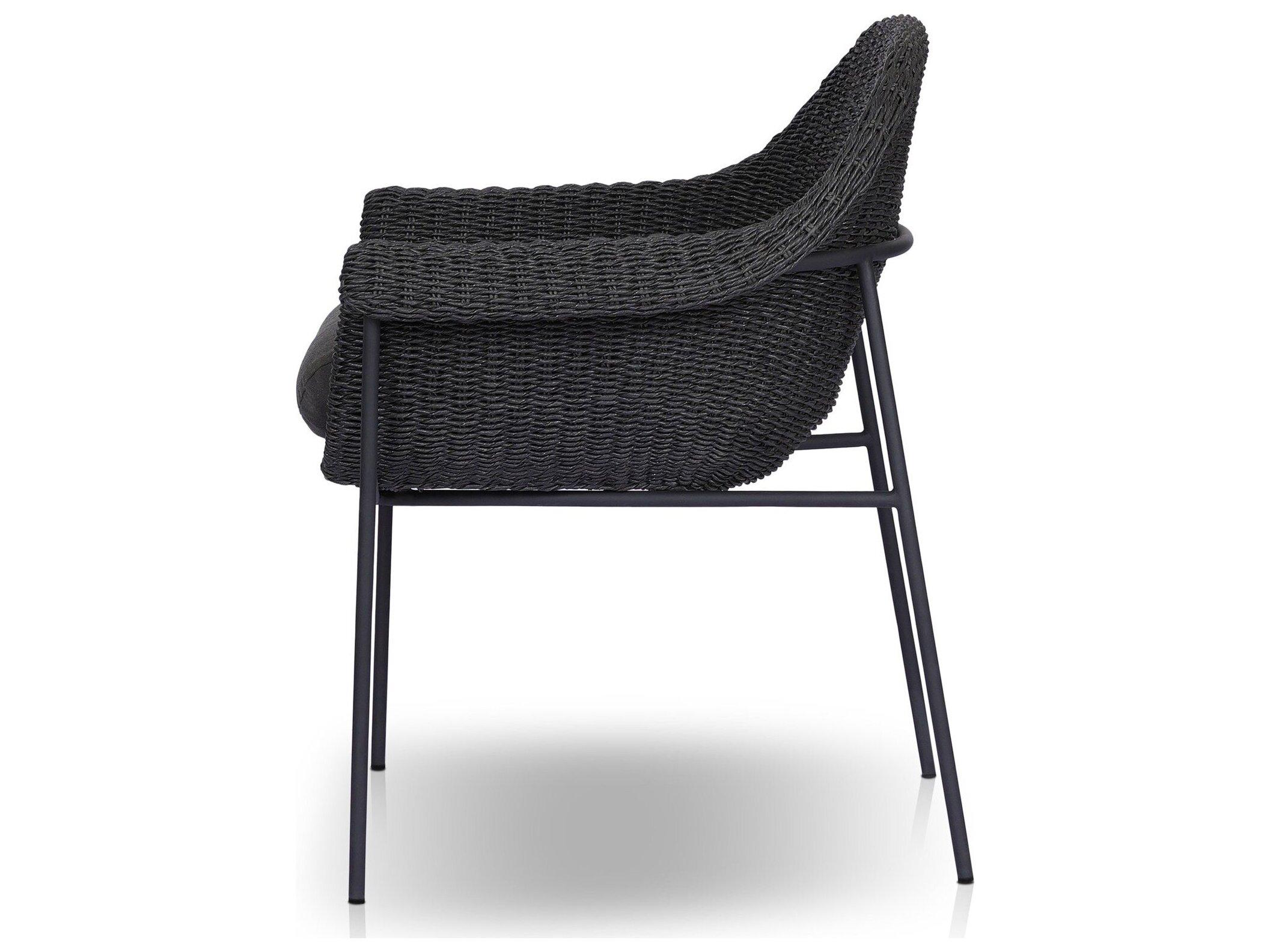 Four Hands Outdoor Grass Roots Suerte Arashi Ink Charcoal Iron Faux Black Hyacinth Polypropylene Cushion Dining Chair