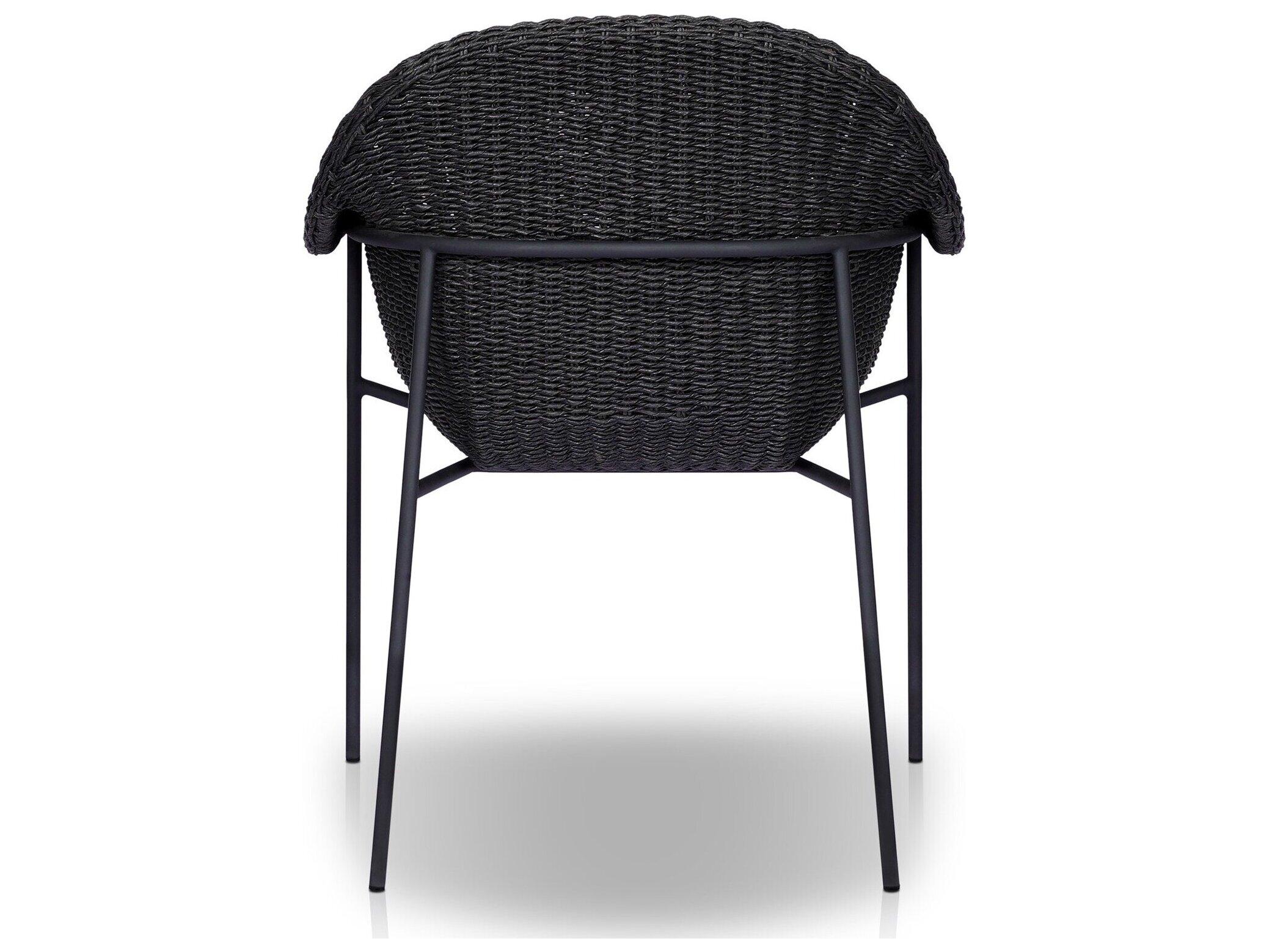 Four Hands Outdoor Grass Roots Suerte Arashi Ink Charcoal Iron Faux Black Hyacinth Polypropylene Cushion Dining Chair
