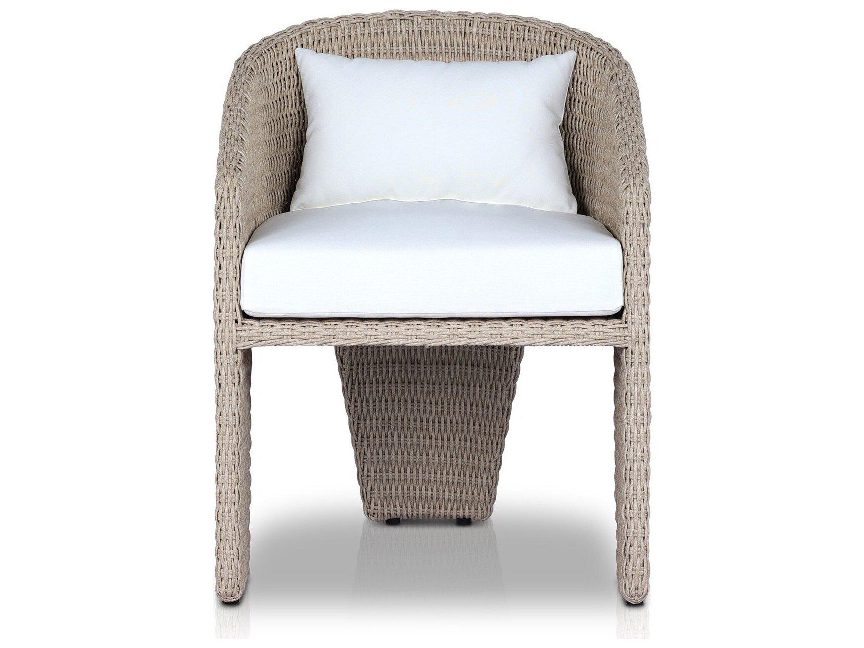 Four Hands Outdoor Providence Fae Vintage White Wicker Cushion Dining Arm Chair in Stinson White