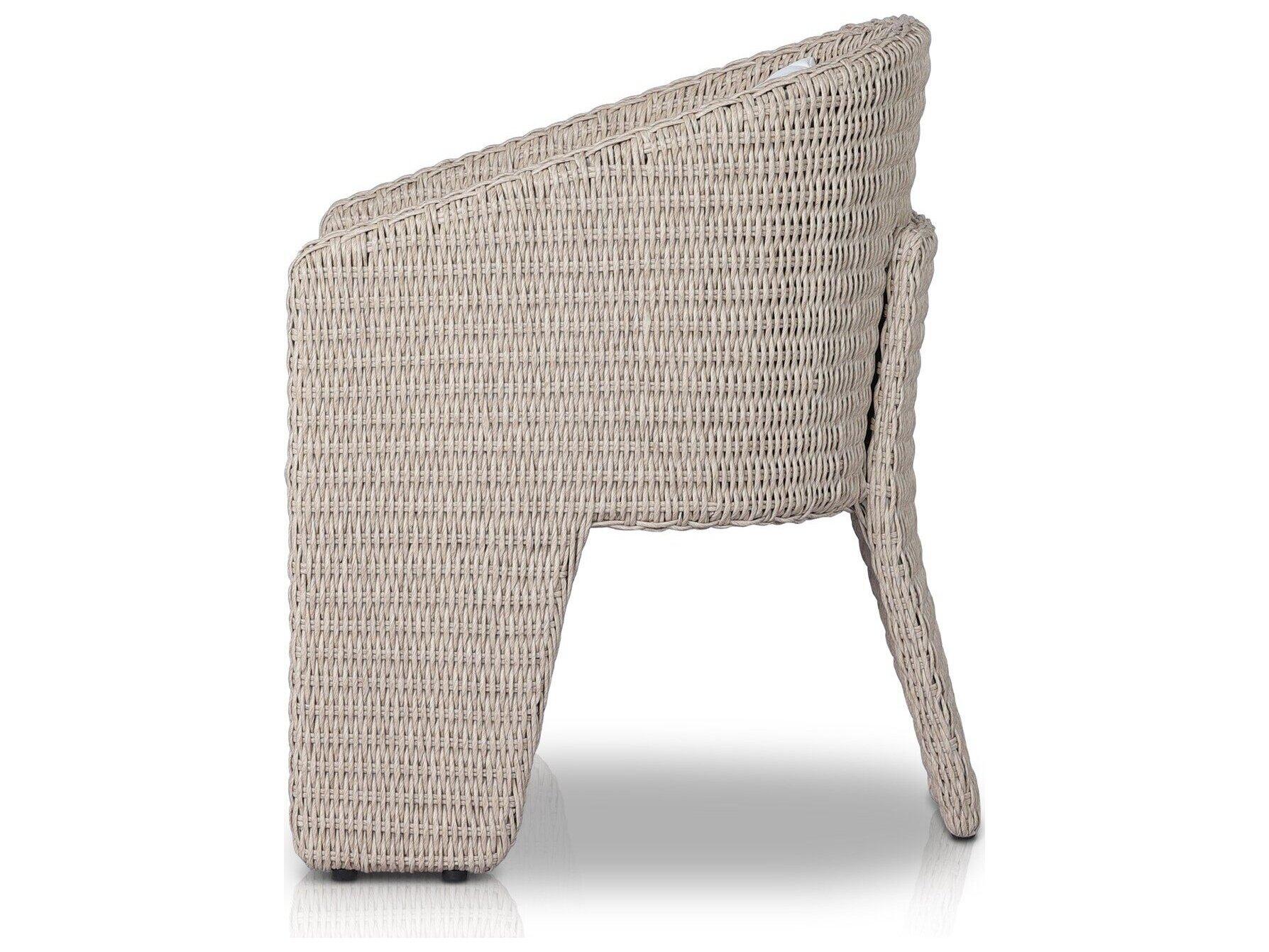 Four Hands Outdoor Providence Fae Vintage White Wicker Cushion Dining Arm Chair in Stinson White