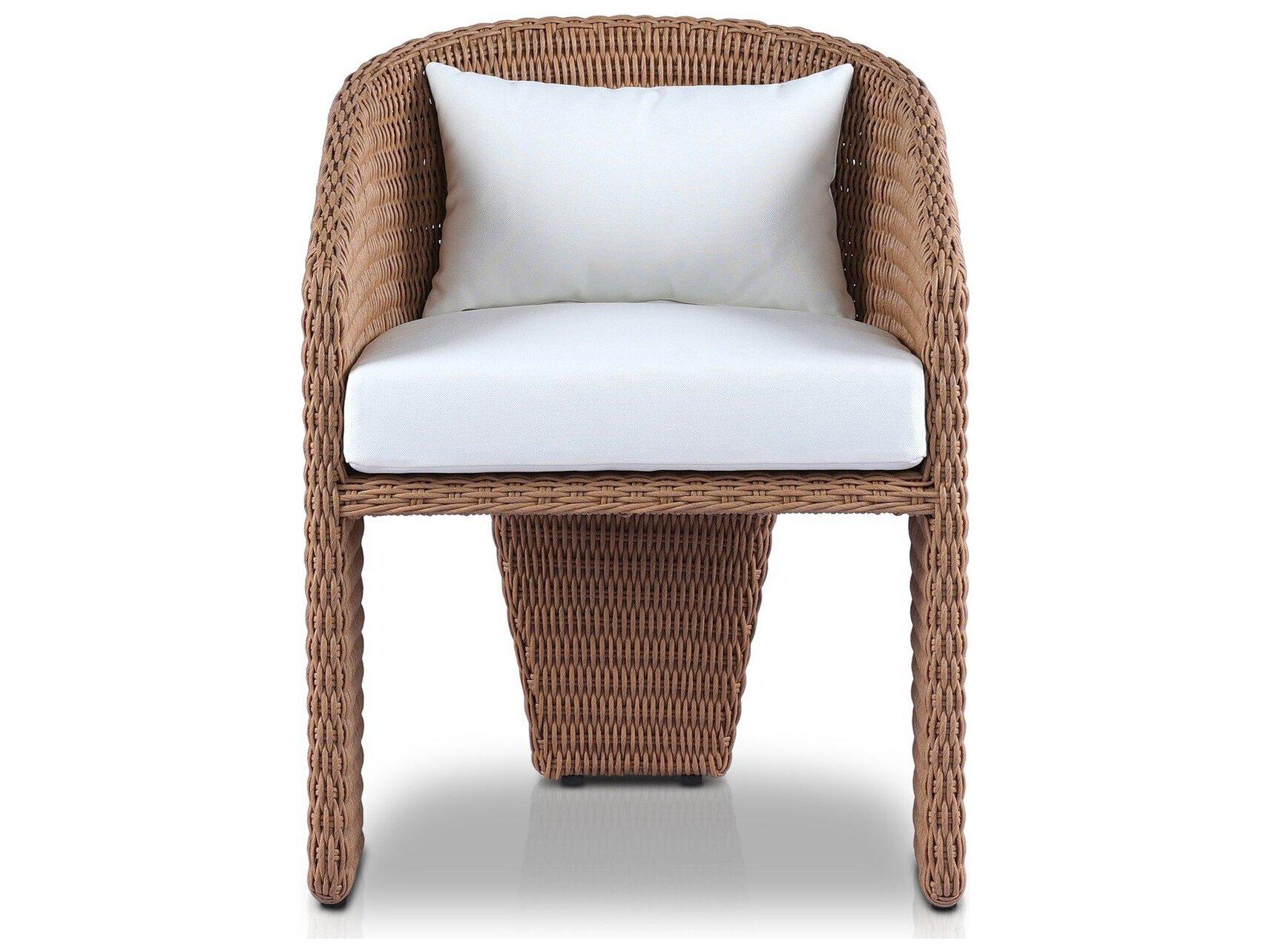 Four Hands Outdoor Providence Fae Vintage Natural Wicker Cushion Dining Arm Chair in Stinson White