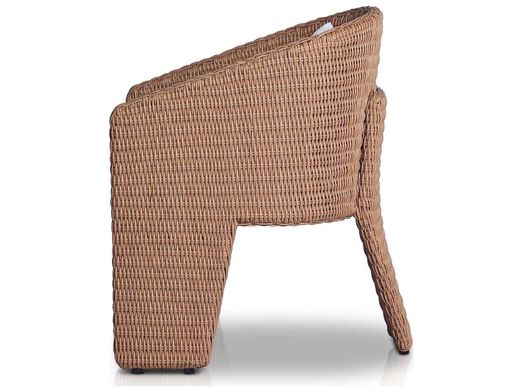 Four Hands Outdoor Providence Fae Vintage Natural Wicker Cushion Dining Arm Chair in Stinson White