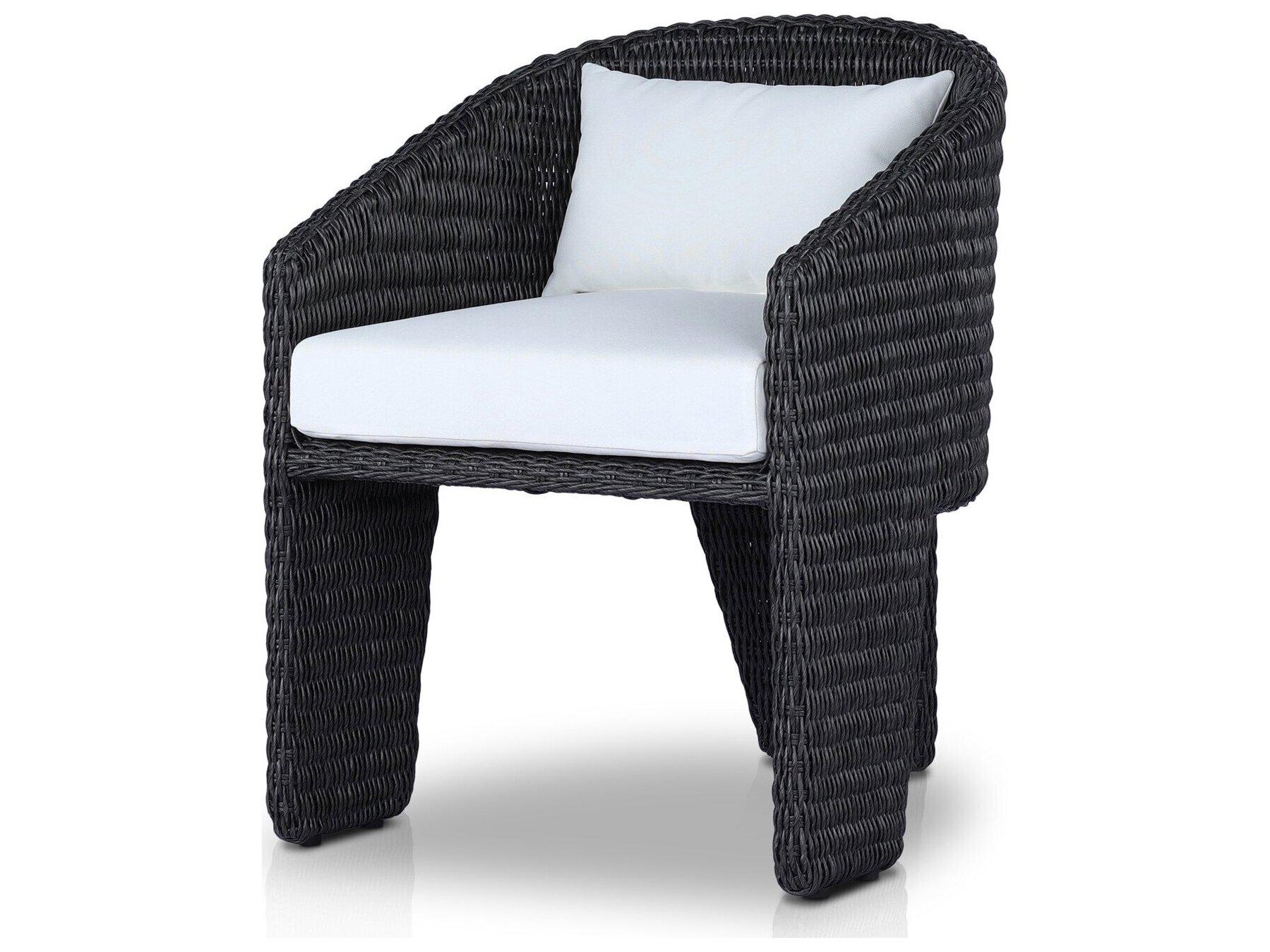 Four Hands Outdoor Providence Fae Vintage Coal Wicker Cushion Dining Arm Chair in Stinson White