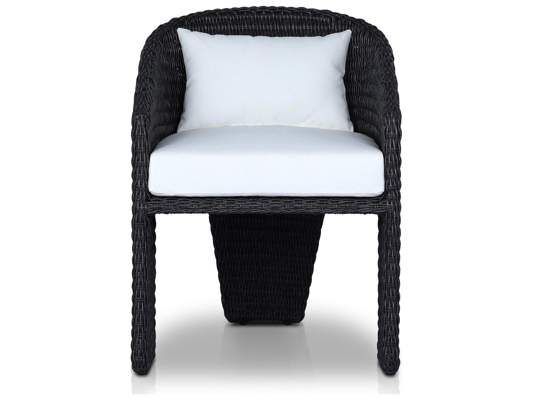 Four Hands Outdoor Providence Fae Vintage Coal Wicker Cushion Dining Arm Chair in Stinson White