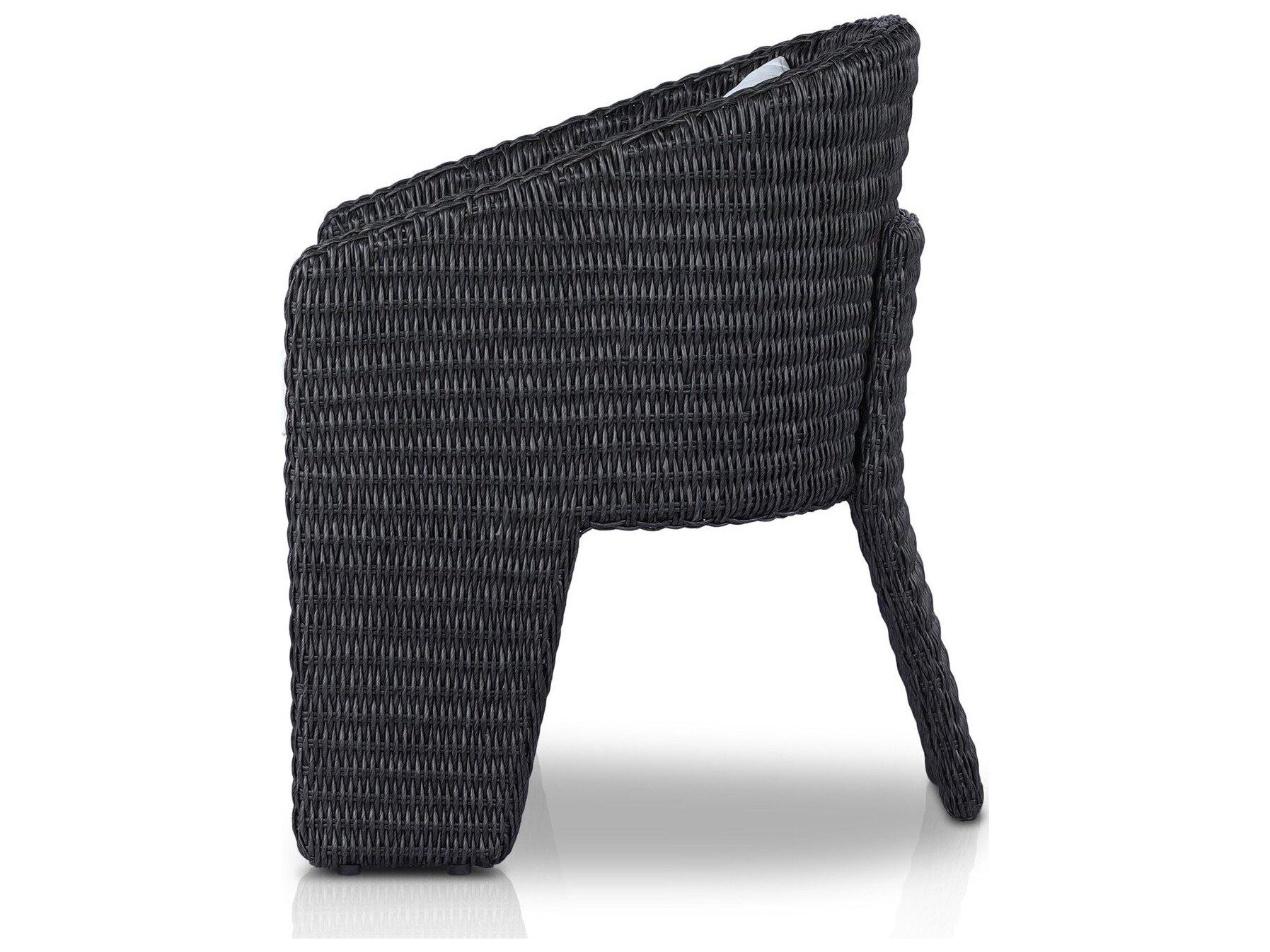 Four Hands Outdoor Providence Fae Vintage Coal Wicker Cushion Dining Arm Chair in Stinson White