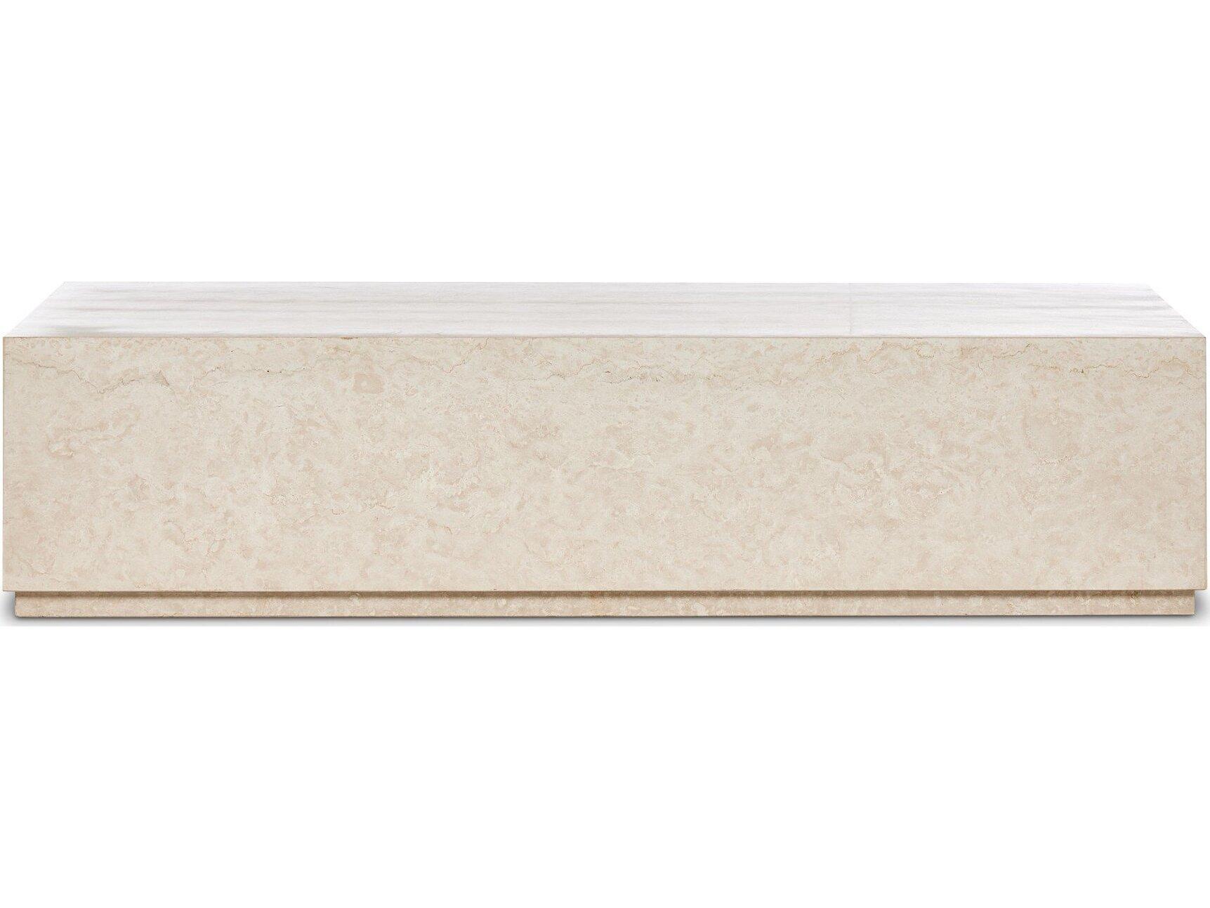 Four Hands Outdoor Rockwell Oakland Cream Marble 65" x 35" Rectangular Coffee Table