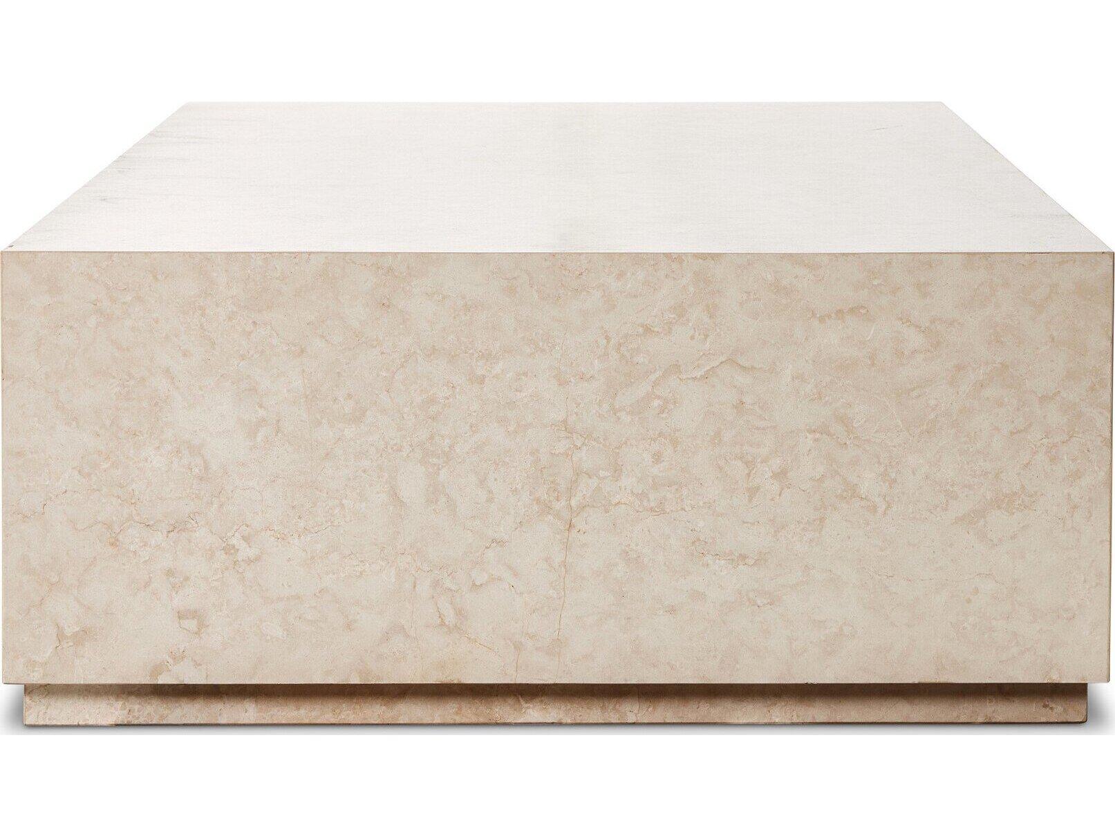 Four Hands Outdoor Rockwell Oakland Cream Marble 65" x 35" Rectangular Coffee Table