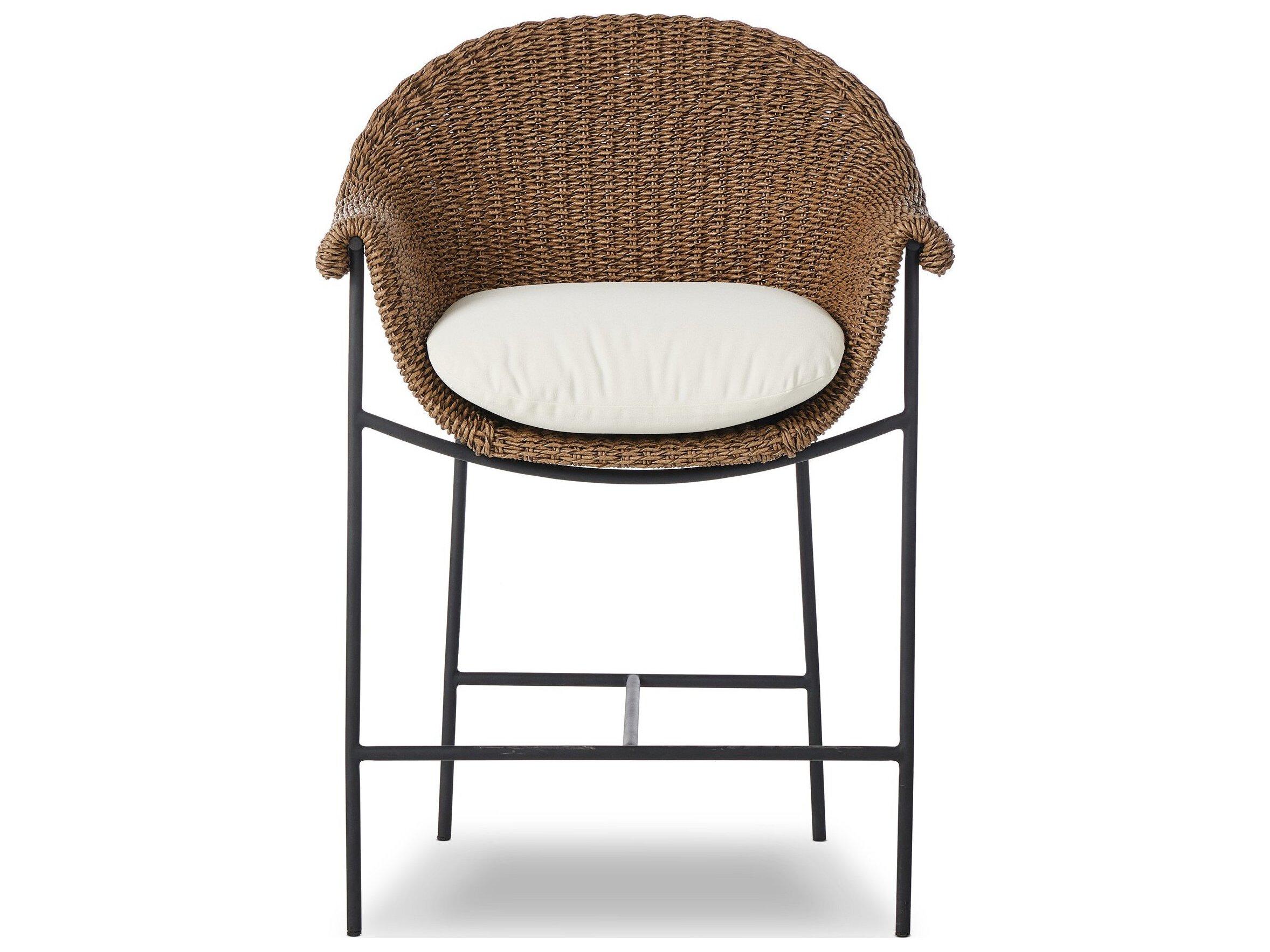 Four Hands Outdoor Grass Roots Suerte Iron Wicker Cushion Counter Stool in Arashi Salt