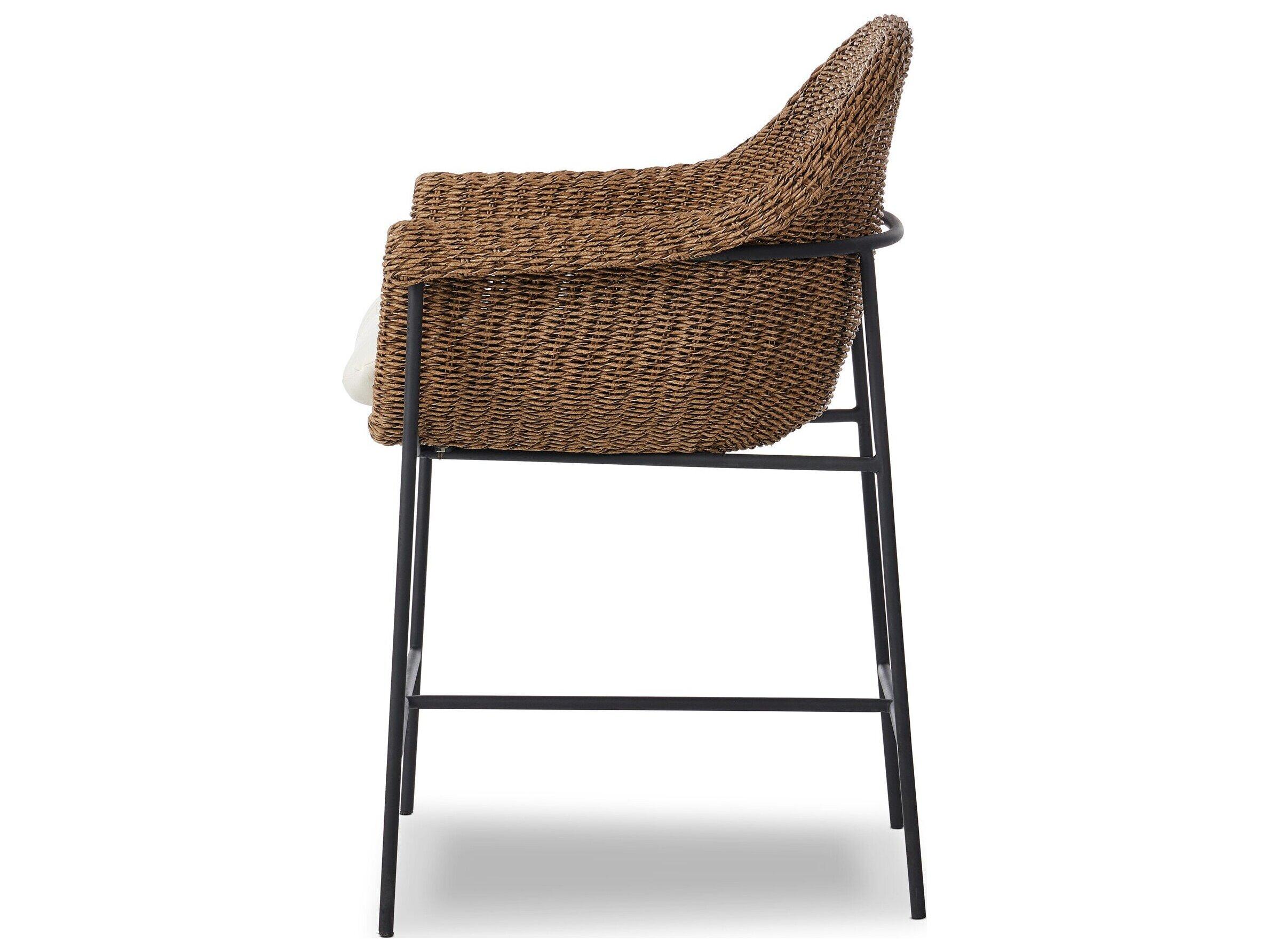 Four Hands Outdoor Grass Roots Suerte Iron Wicker Cushion Counter Stool in Arashi Salt