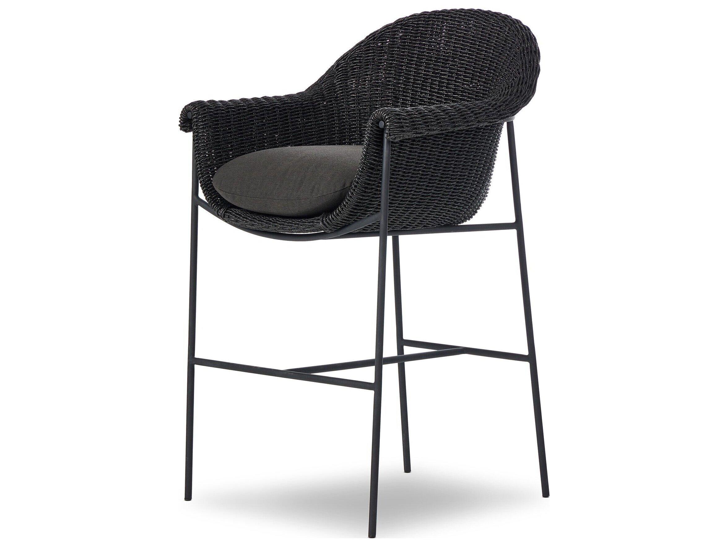 Four Hands Outdoor Grass Roots Suerte Iron Wicker Cushion Bar Stool in Arashi Ink