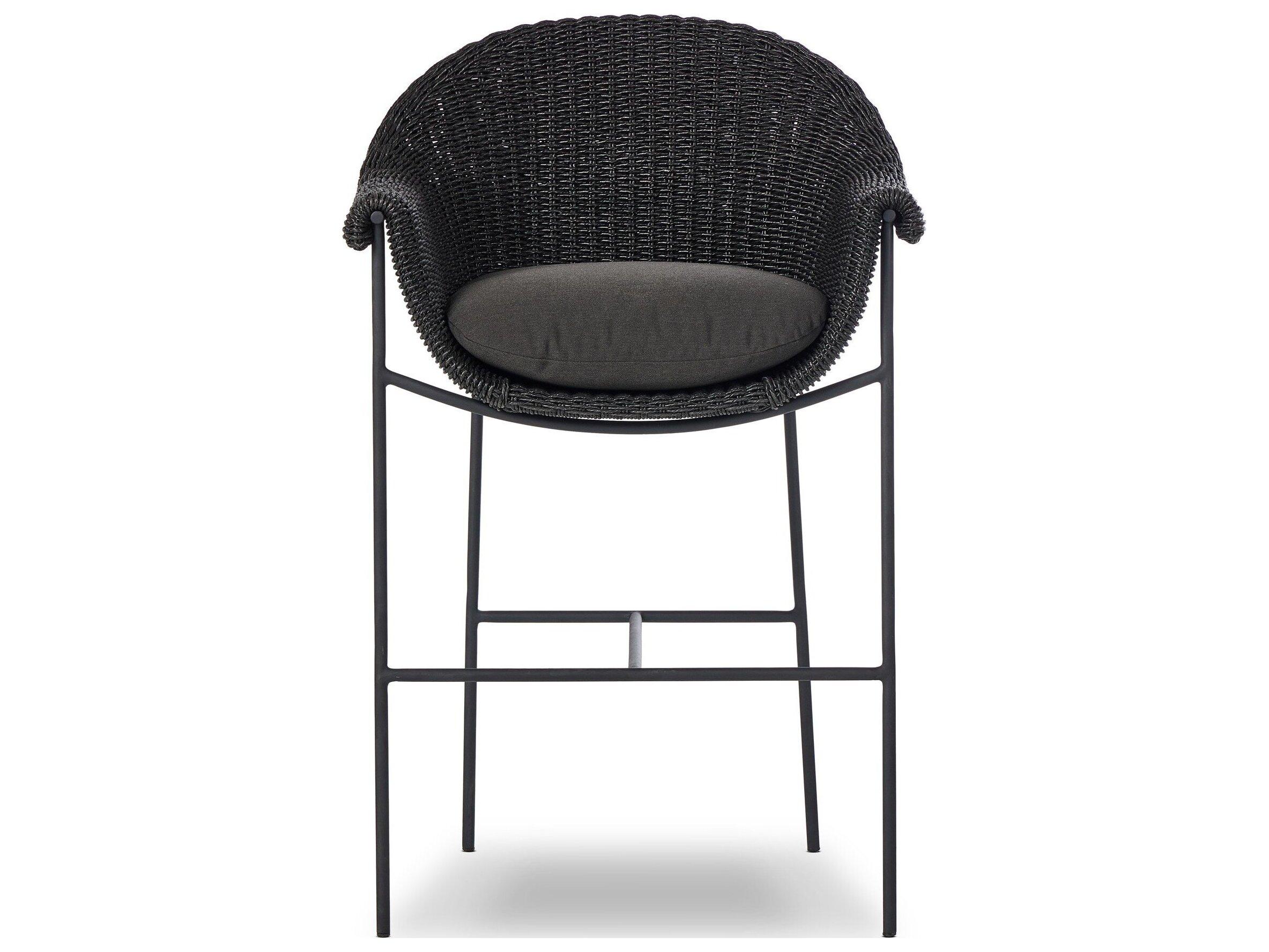 Four Hands Outdoor Grass Roots Suerte Iron Wicker Cushion Bar Stool in Arashi Ink