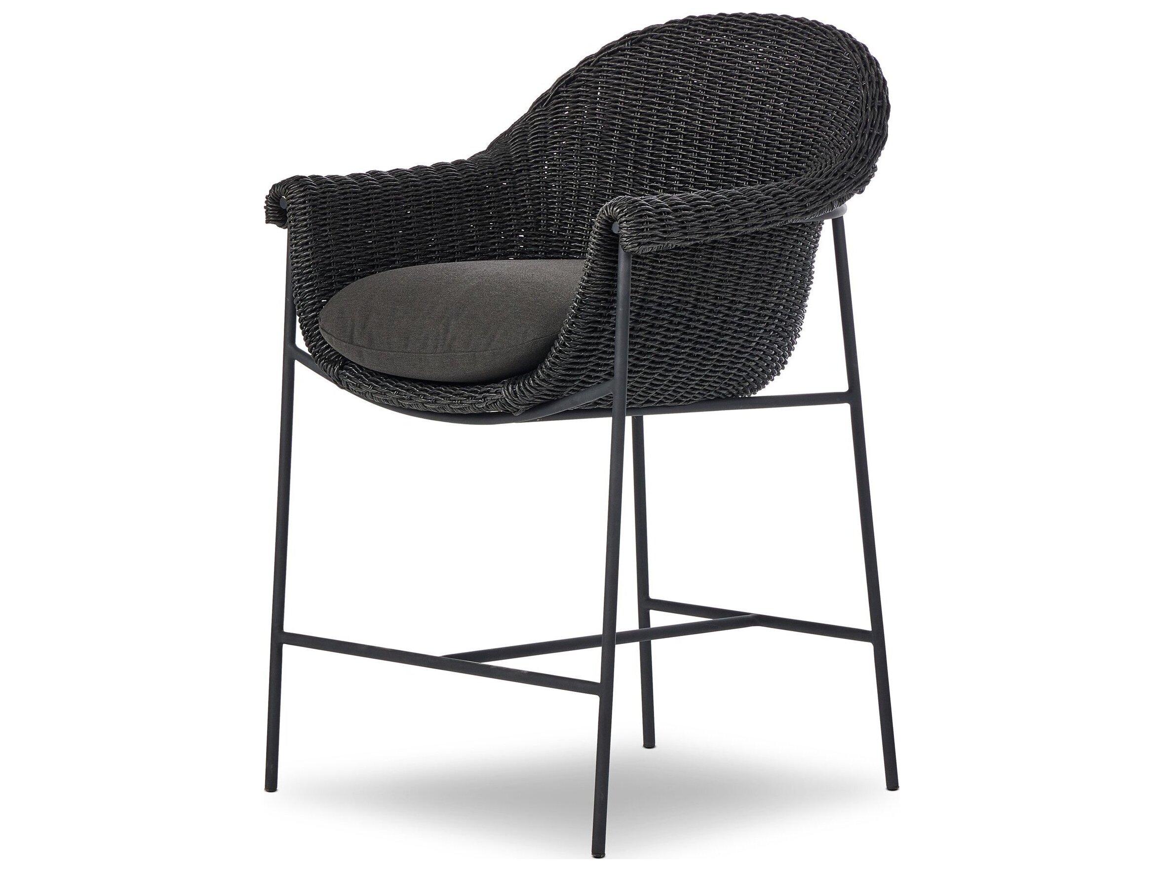 Four Hands Outdoor Grass Roots Suerte Iron Wicker Cushion Counter Stool in Arashi Ink