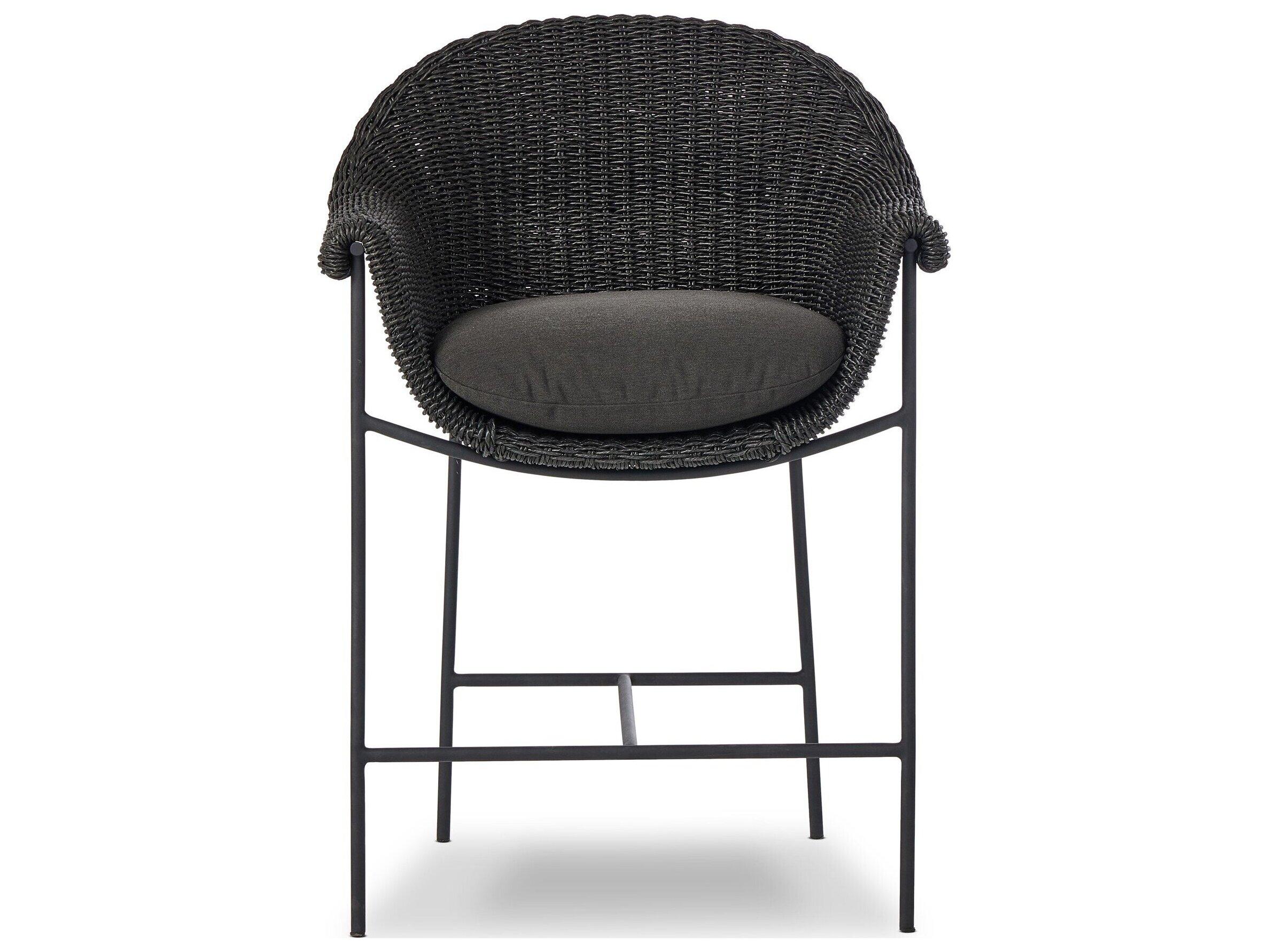 Four Hands Outdoor Grass Roots Suerte Iron Wicker Cushion Counter Stool in Arashi Ink