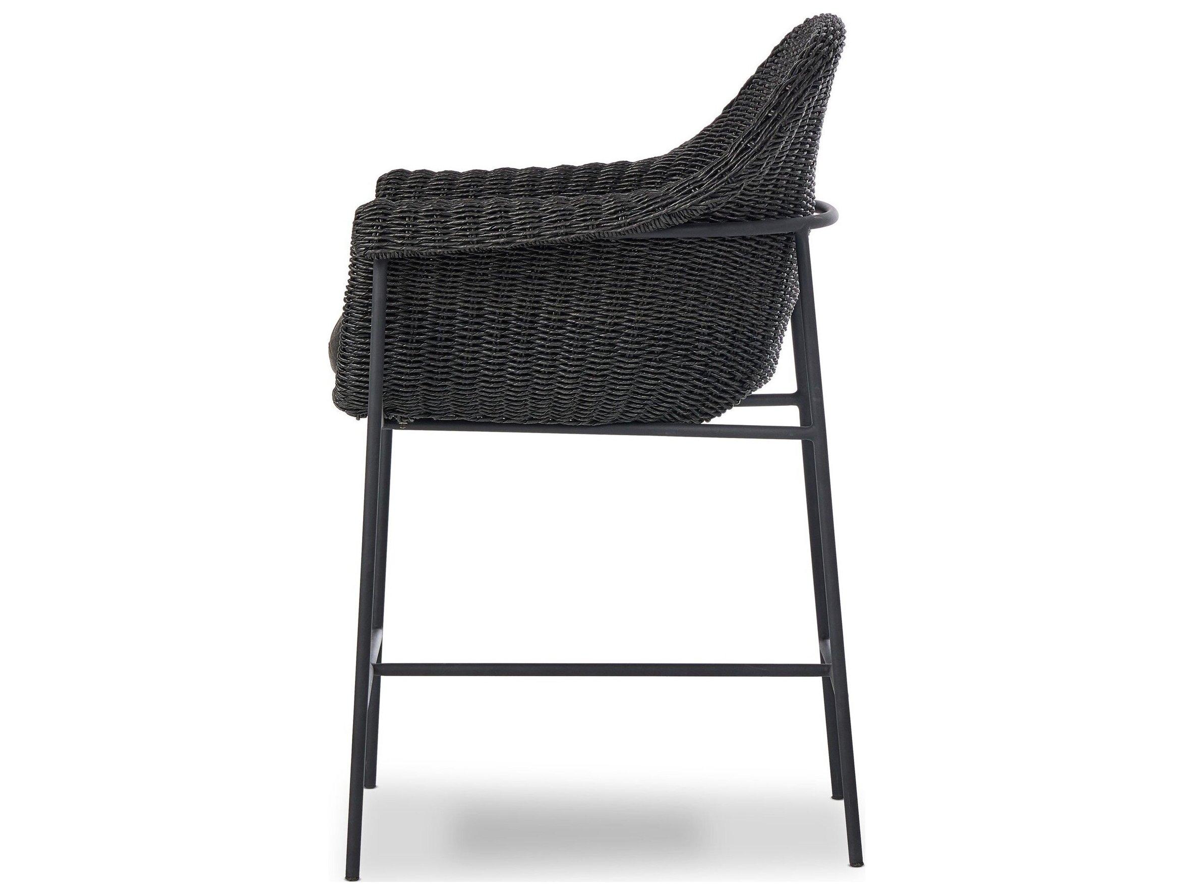 Four Hands Outdoor Grass Roots Suerte Iron Wicker Cushion Counter Stool in Arashi Ink