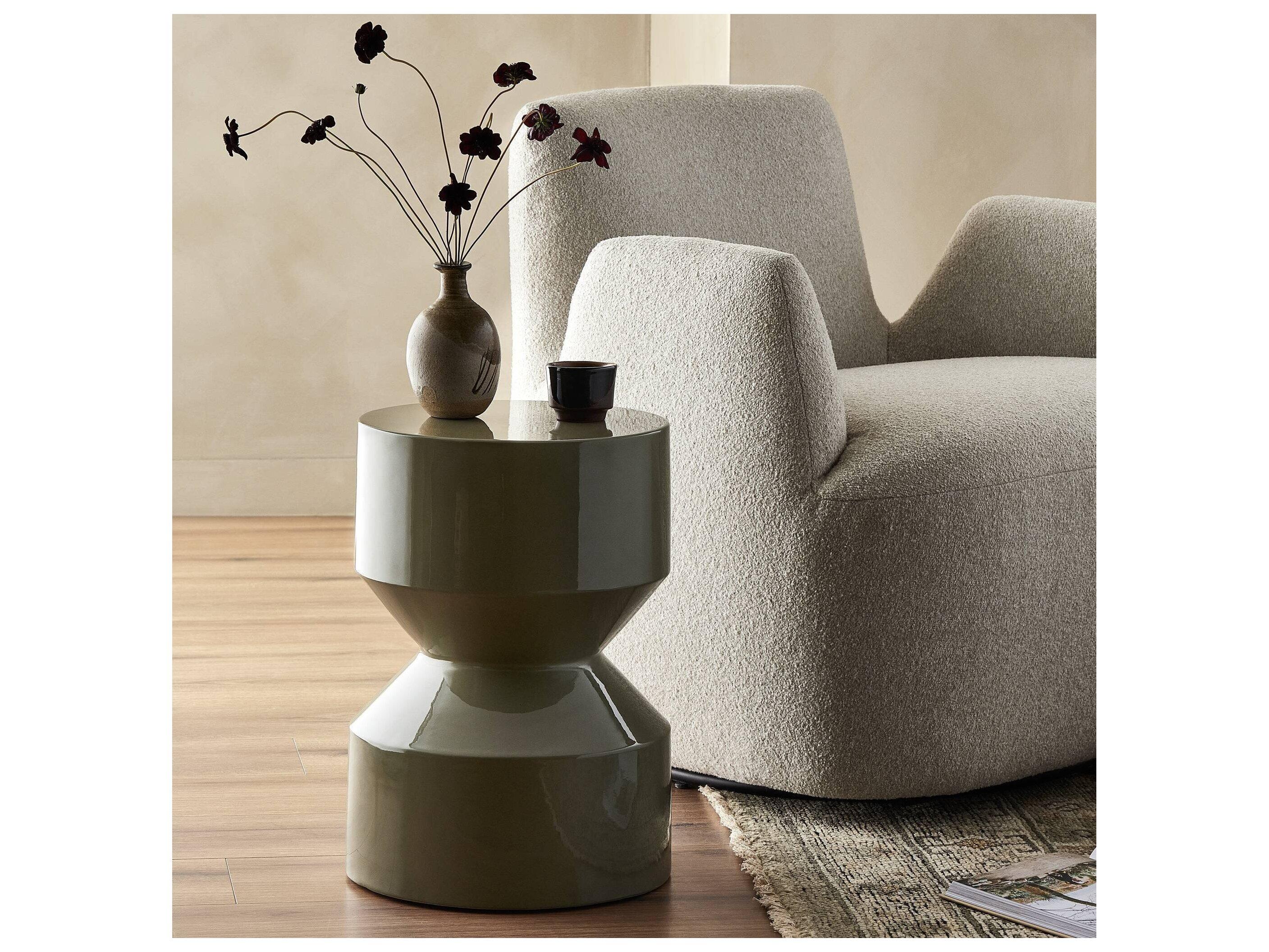 Four Hands Outdoor Chandler Moss Lacquered Concrete Round End Table