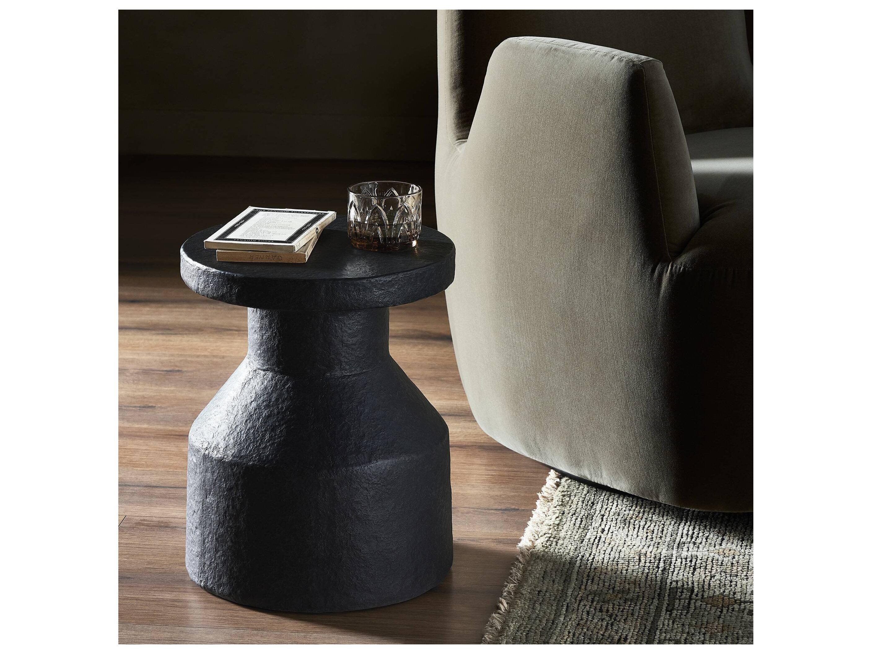 Four Hands Outdoor Chandler Distressed Graphite Concrete Round End Table