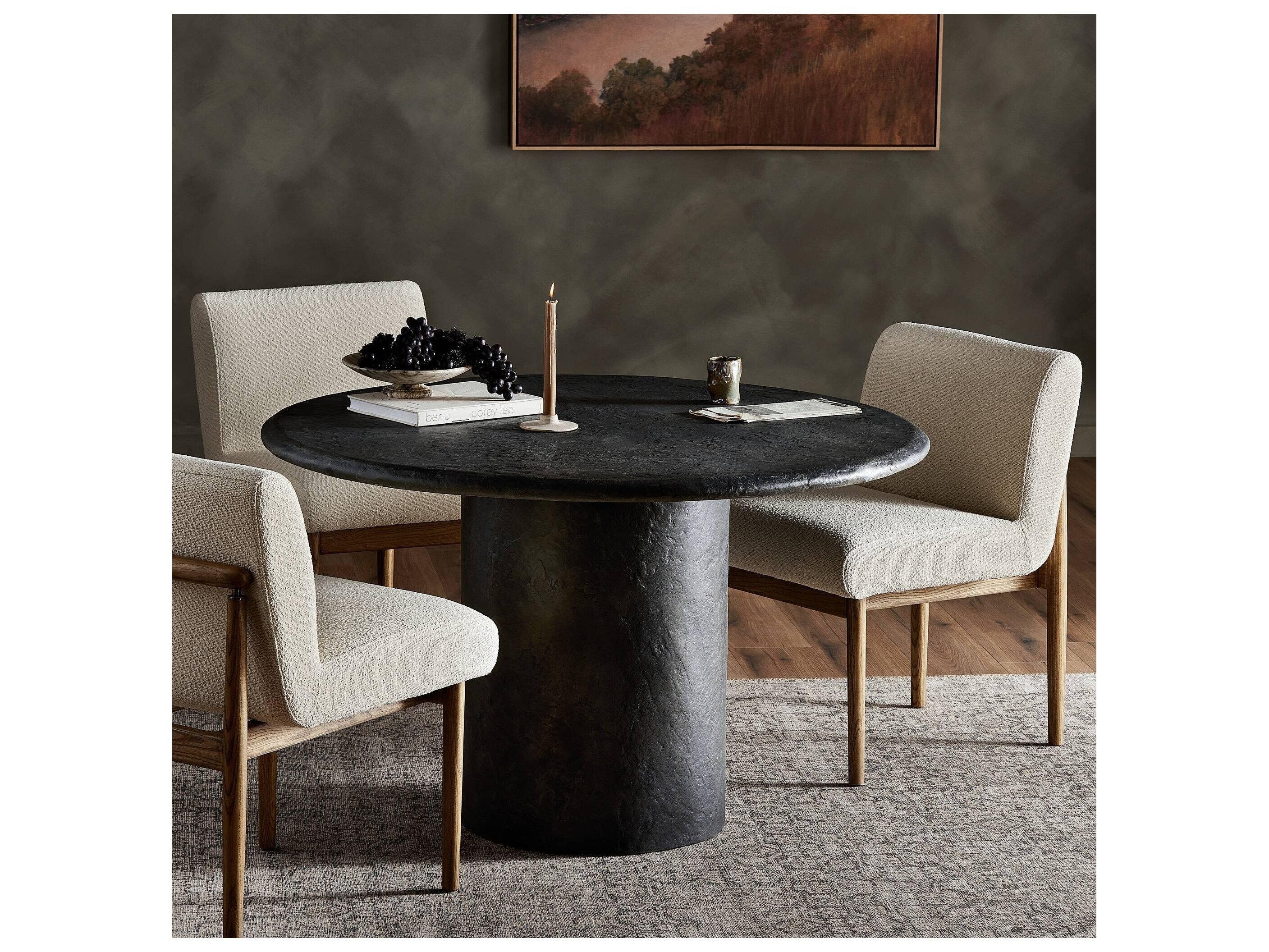 Four Hands Outdoor Chandler Textured Black Concrete Round Dining Table