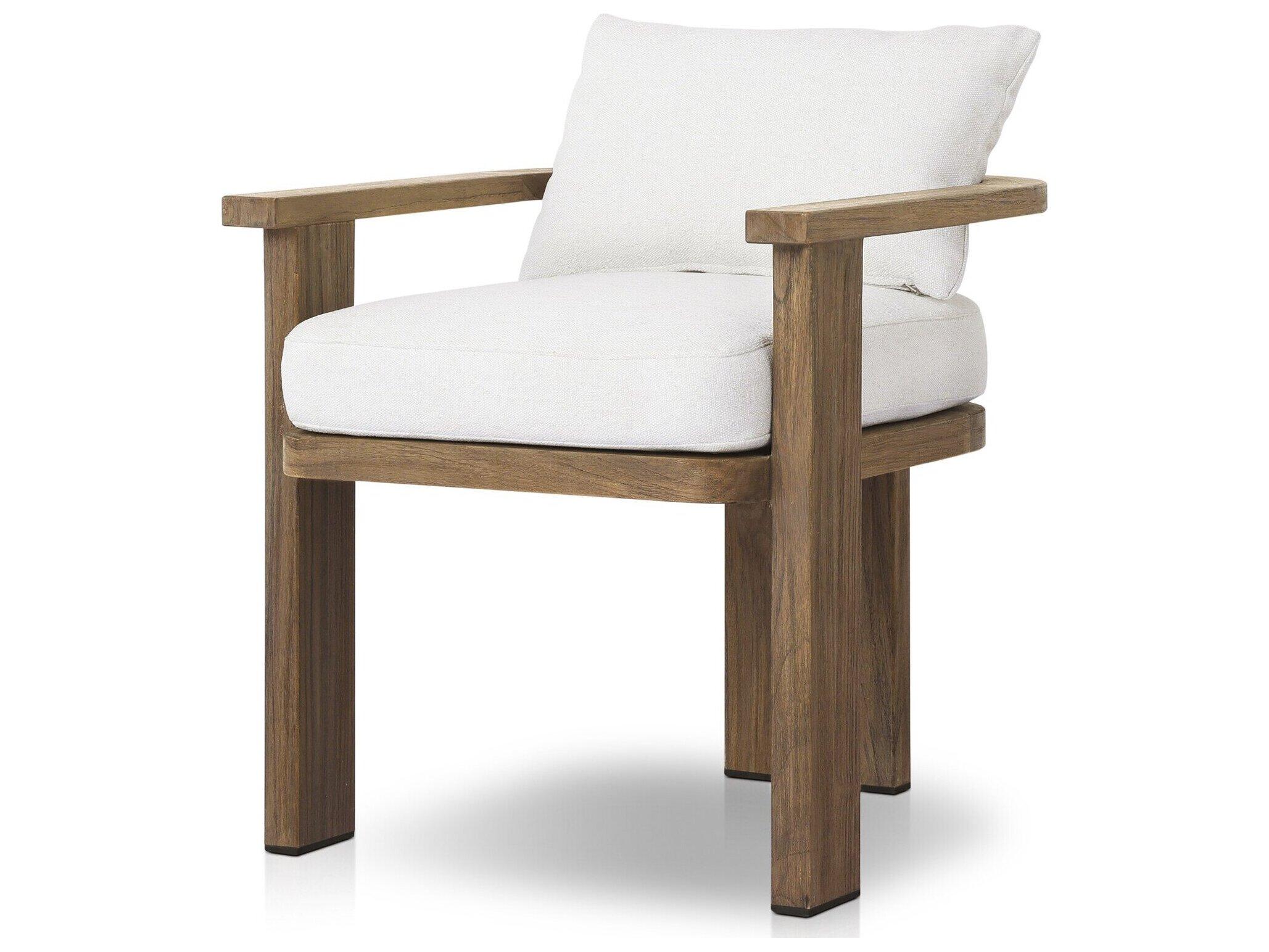 Four Hands Outdoor Solano Tahana Alessi Linen Stained Toasted Brown Teak Cushion Dining Chair