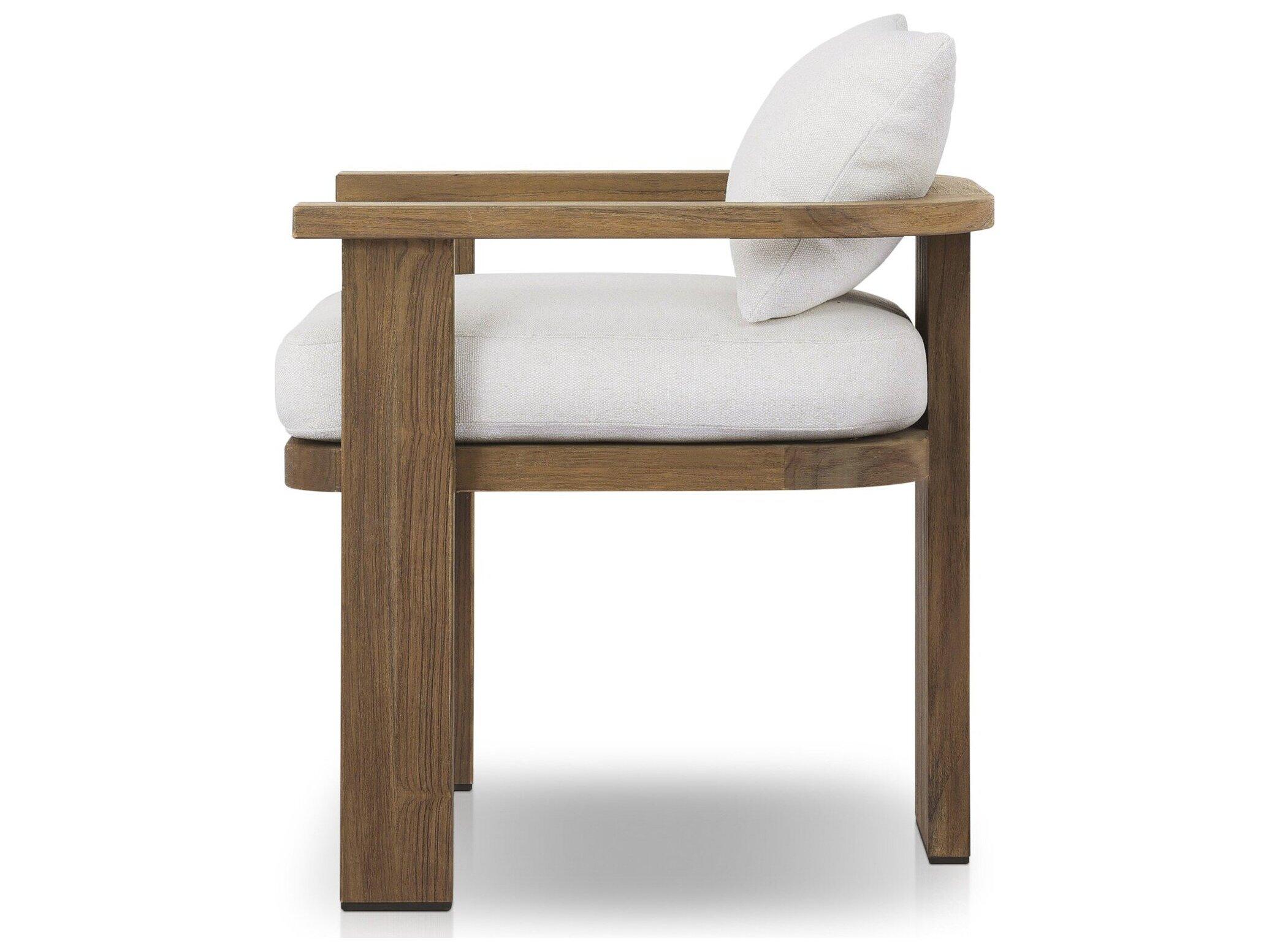 Four Hands Outdoor Solano Tahana Alessi Linen Stained Toasted Brown Teak Cushion Dining Chair