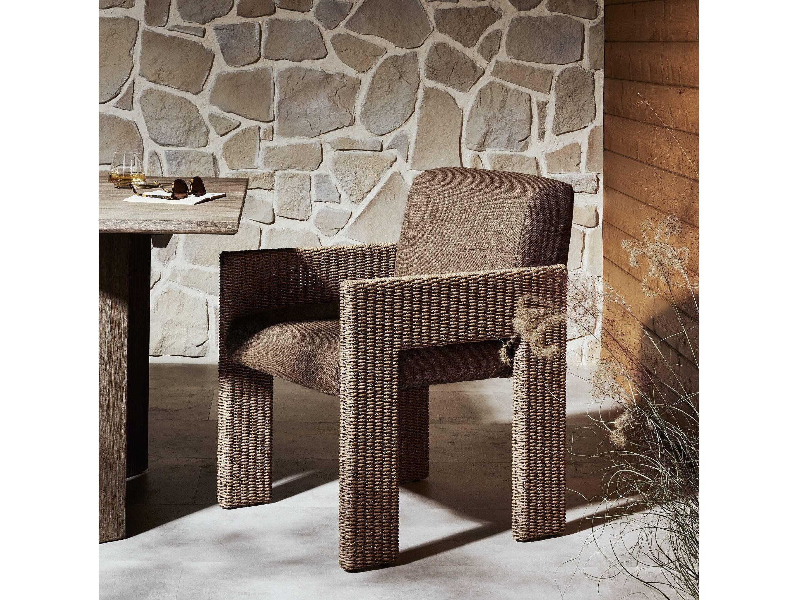 Four Hands Outdoor Garwood Amur Ellor Brown Faux Dark Hyacinth Polypropylene Cushion Dining Chair