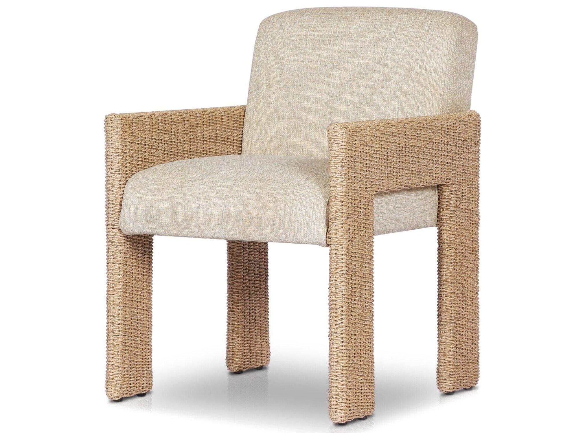 Four Hands Outdoor Garwood Amur Ellor Beige Faux Hyacinth Polypropylene Cushion Dining Chair